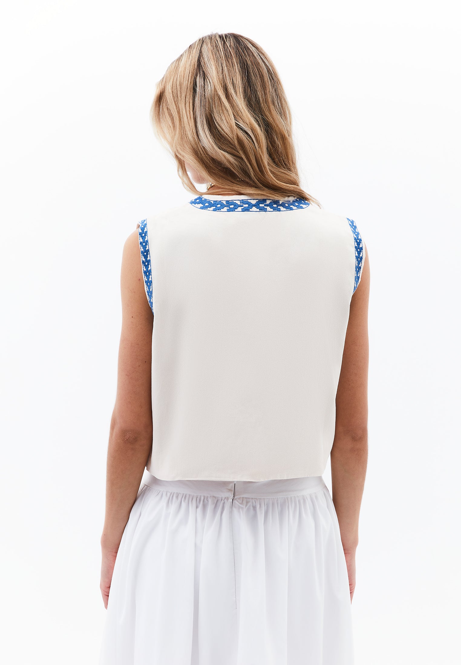 Embroidered Vest - ALMOND MILK / LIMOGES