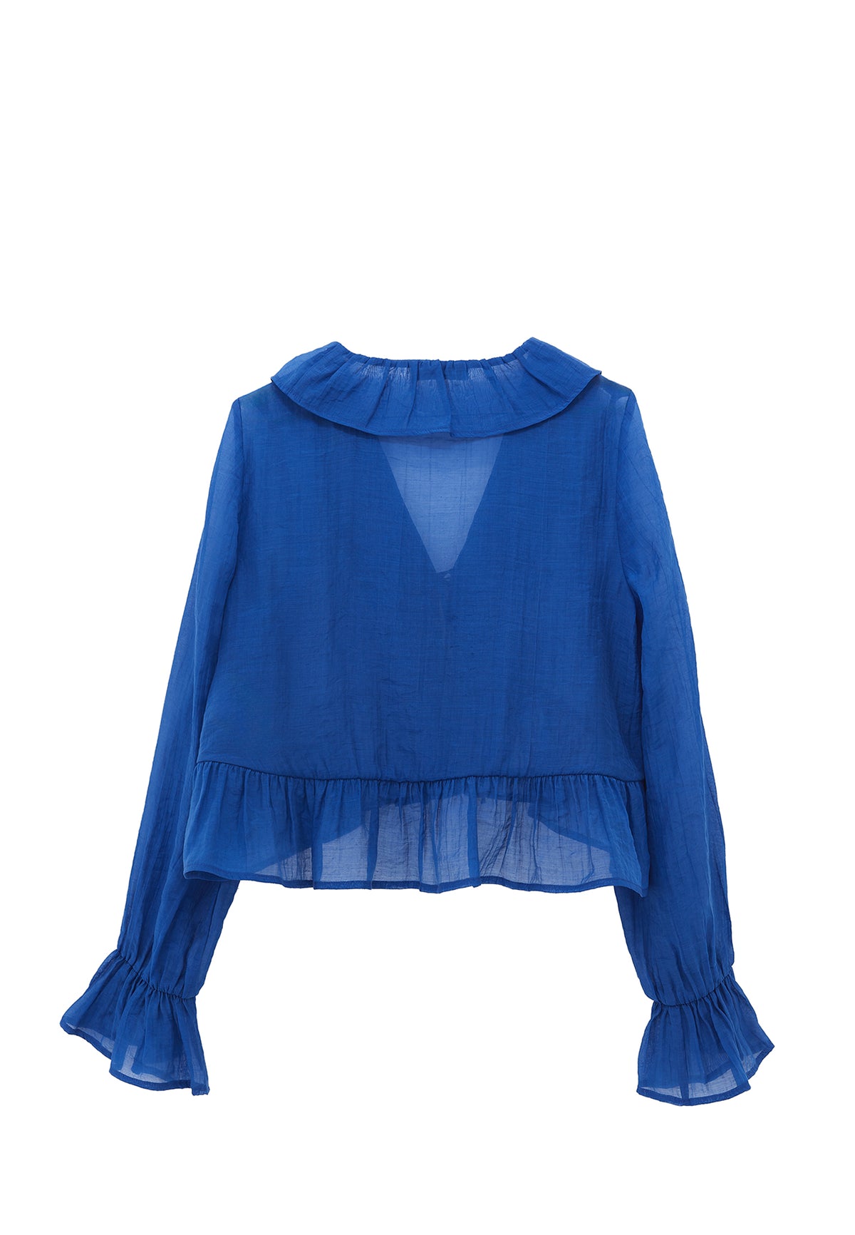 Long Sleeved Ruffled Blouse - Blue