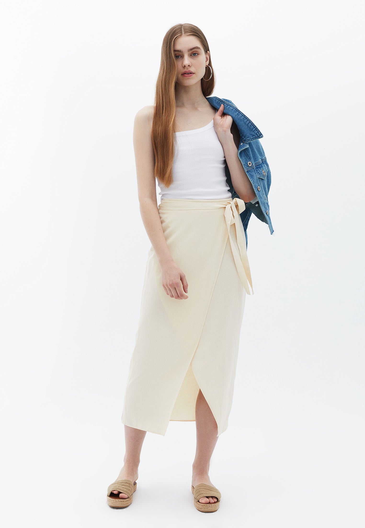 Ultra high waist midi skirt - MACADAMIA