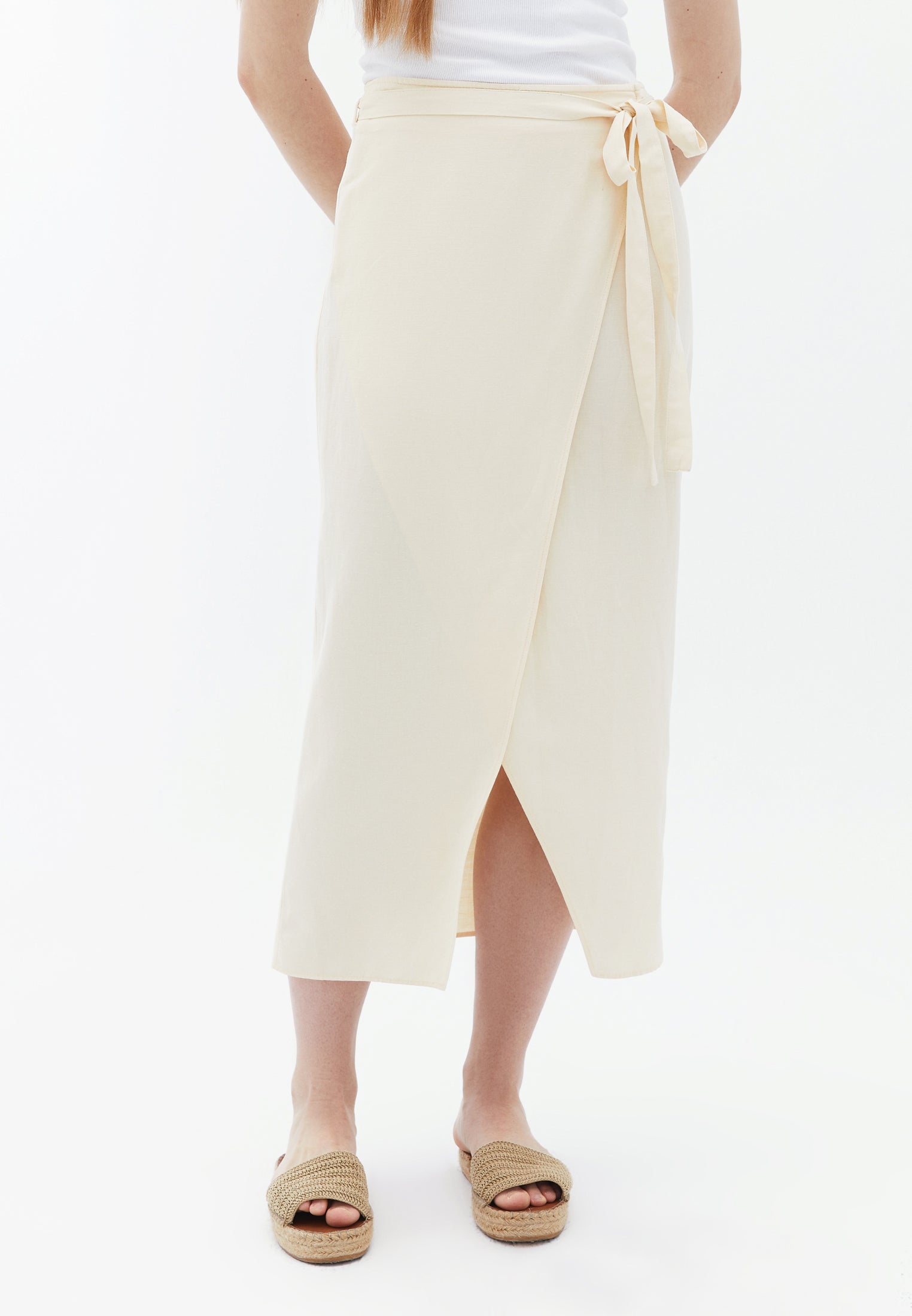 Ultra high waist midi skirt - MACADAMIA