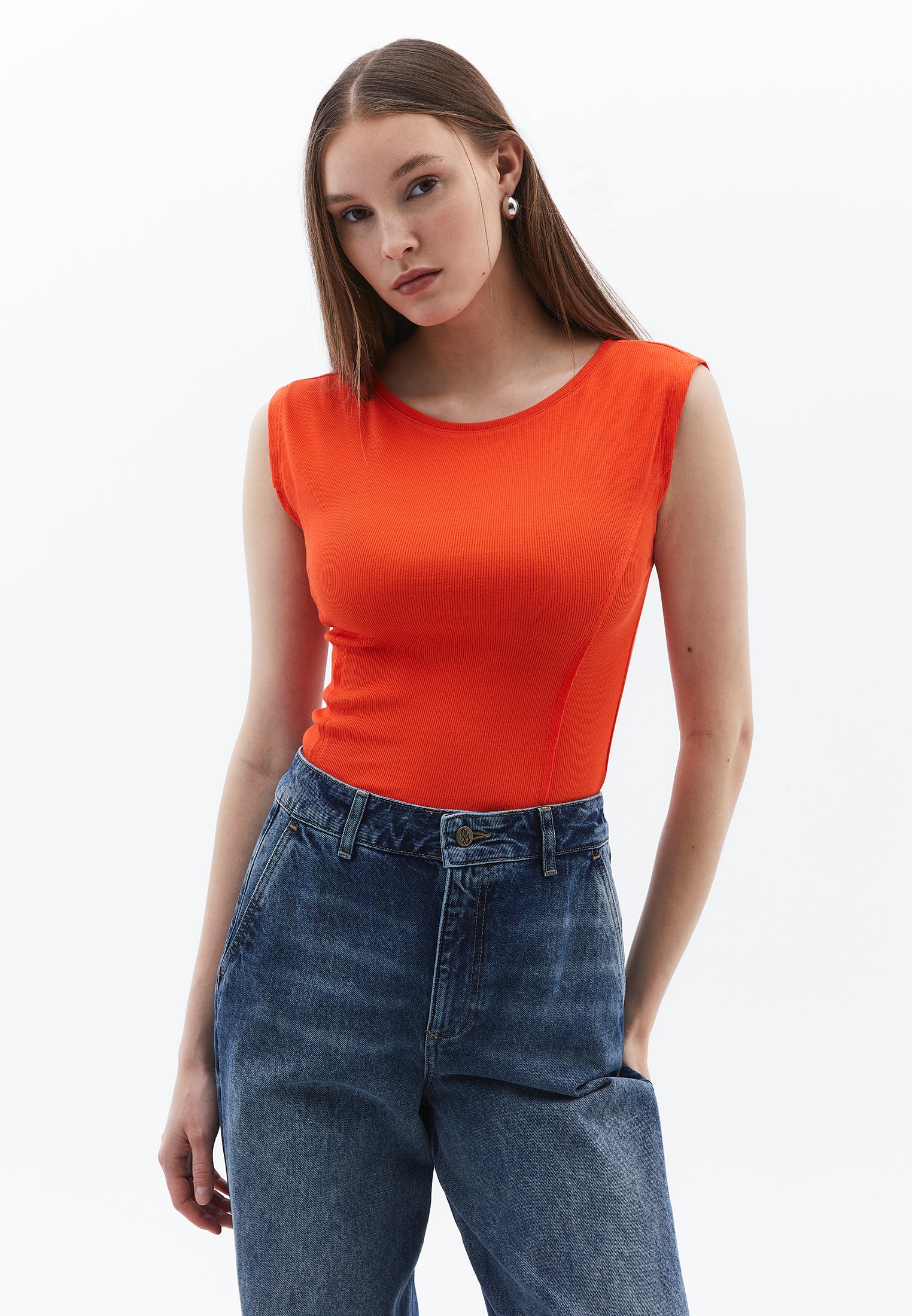 Boat Neck Short Sleeve T-Shirt - MANDARIN RED