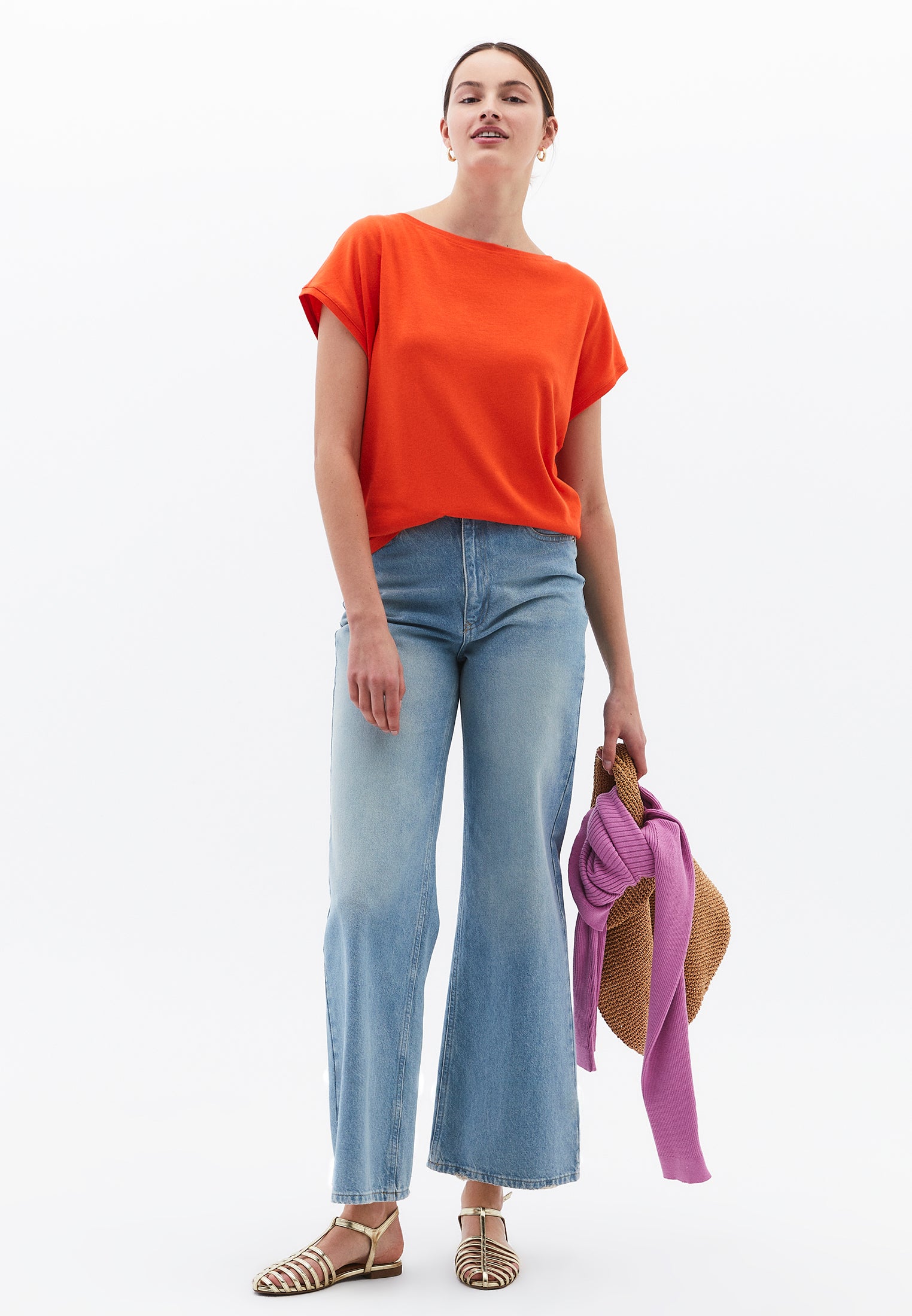 Boat Neck Sleeveless T-Shirt - MANDARIN RED