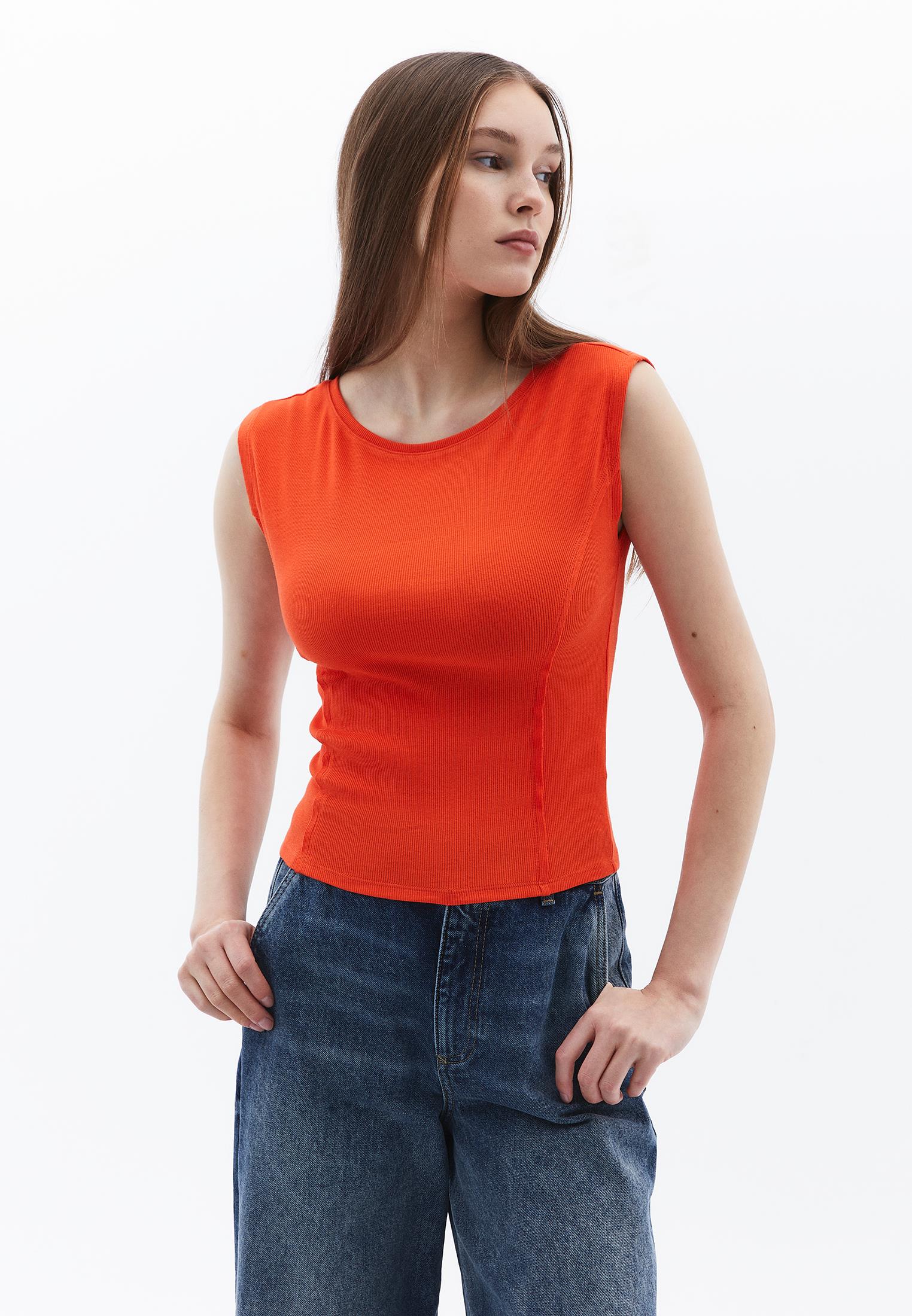 Boat Neck Short Sleeve T-Shirt - MANDARIN RED