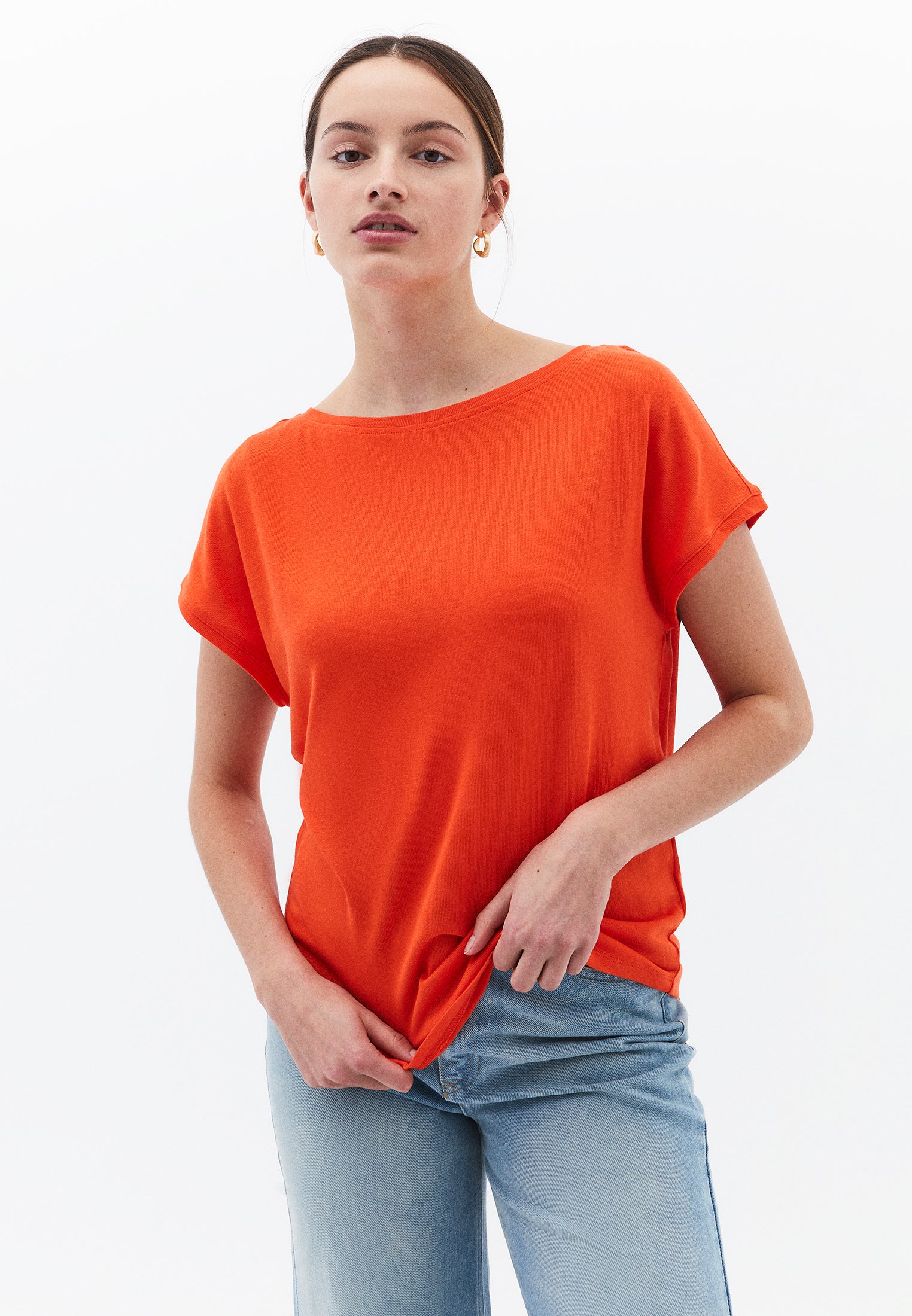 Boat Neck Sleeveless T-Shirt - MANDARIN RED