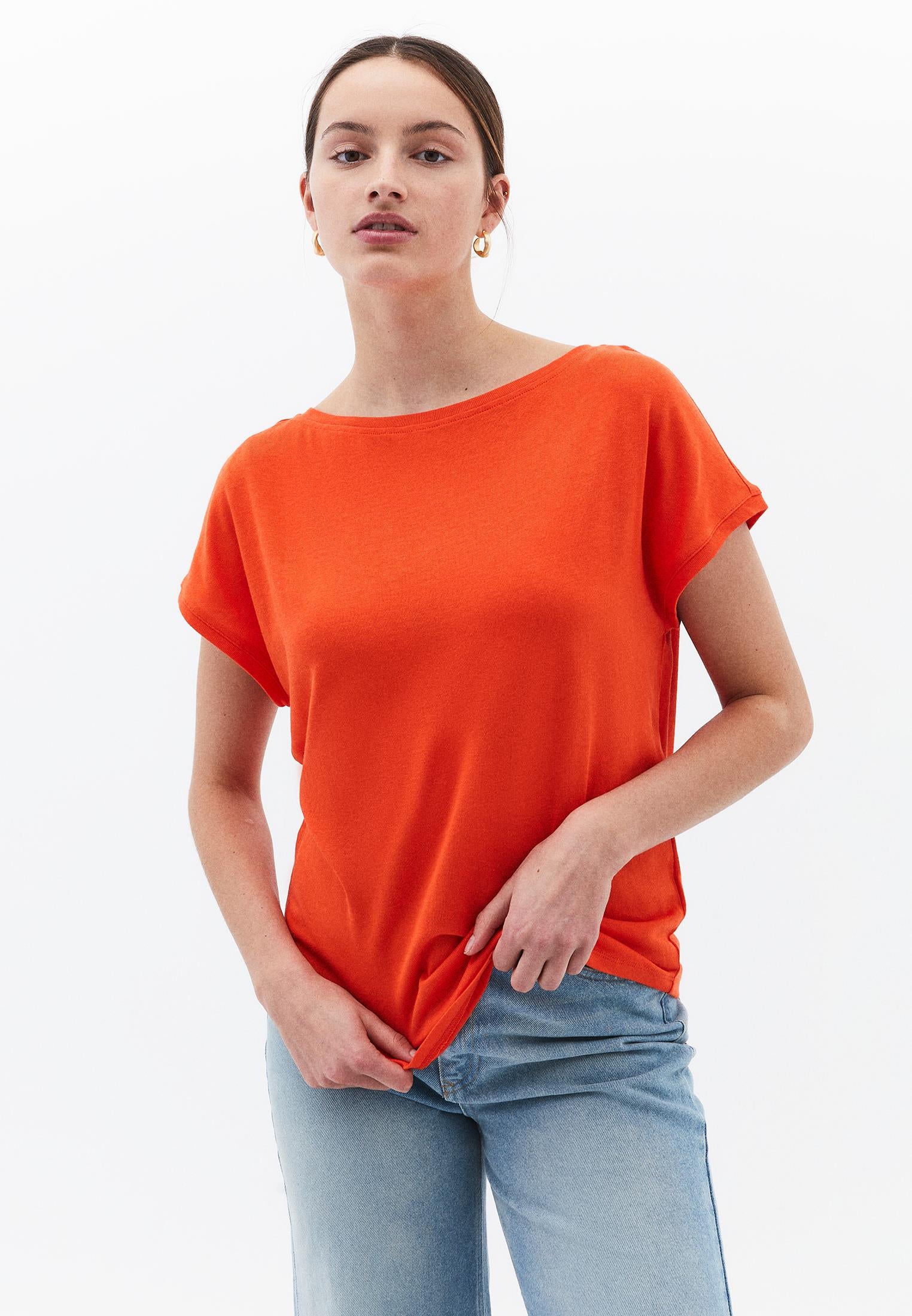 Boat Neck Sleeveless T-Shirt - MANDARIN RED