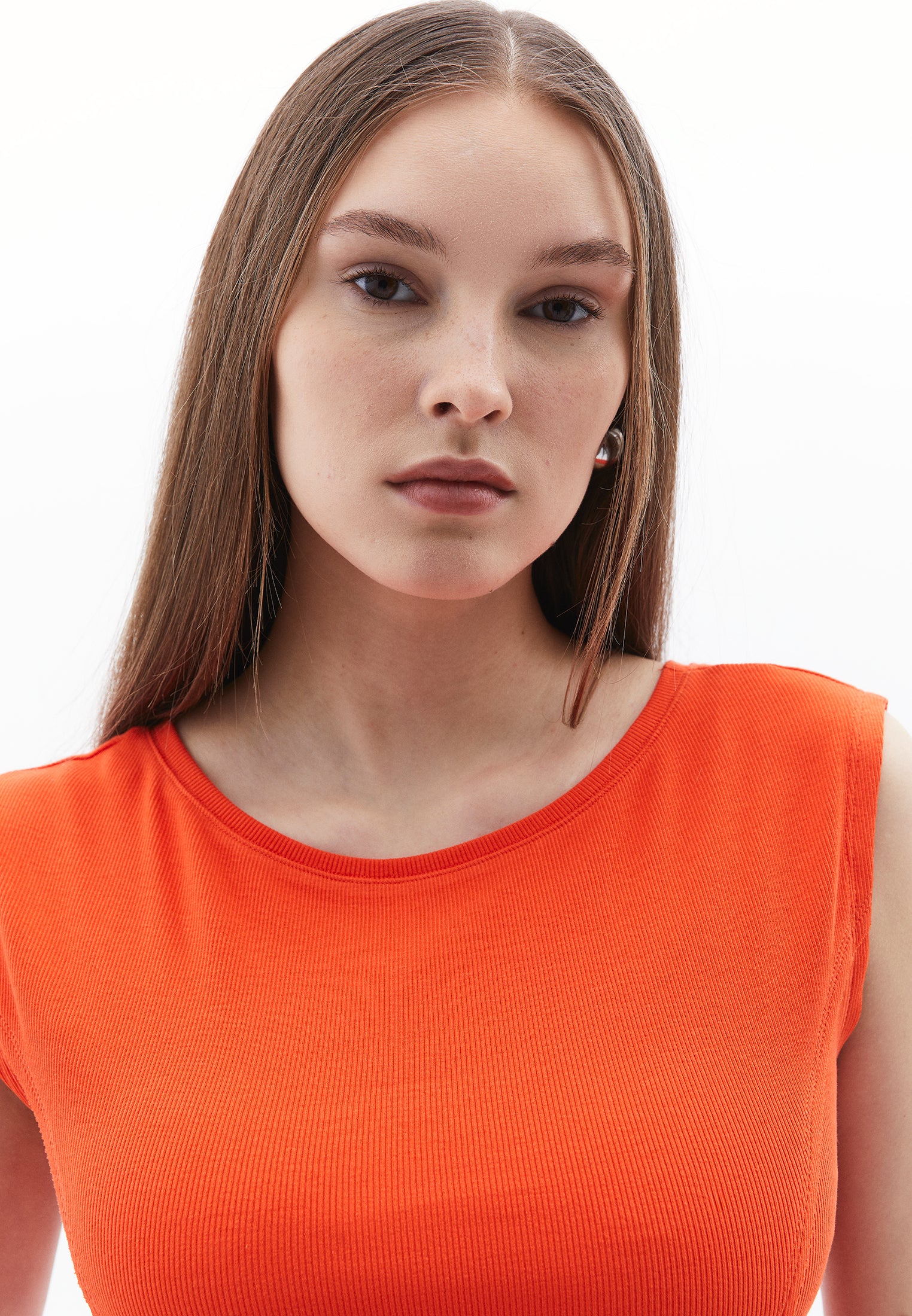 Boat Neck Short Sleeve T-Shirt - MANDARIN RED