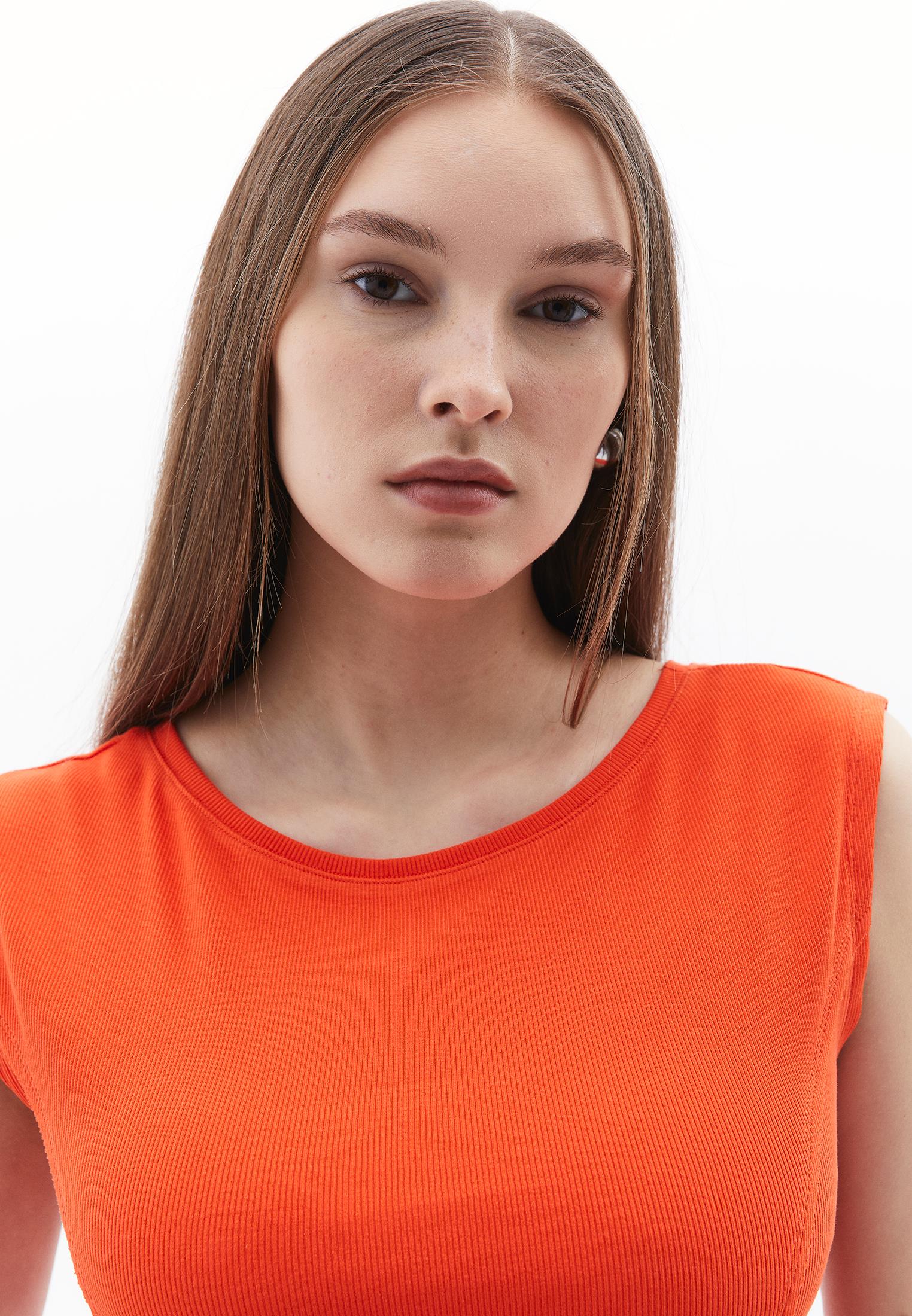 Boat Neck Short Sleeve T-Shirt - MANDARIN RED