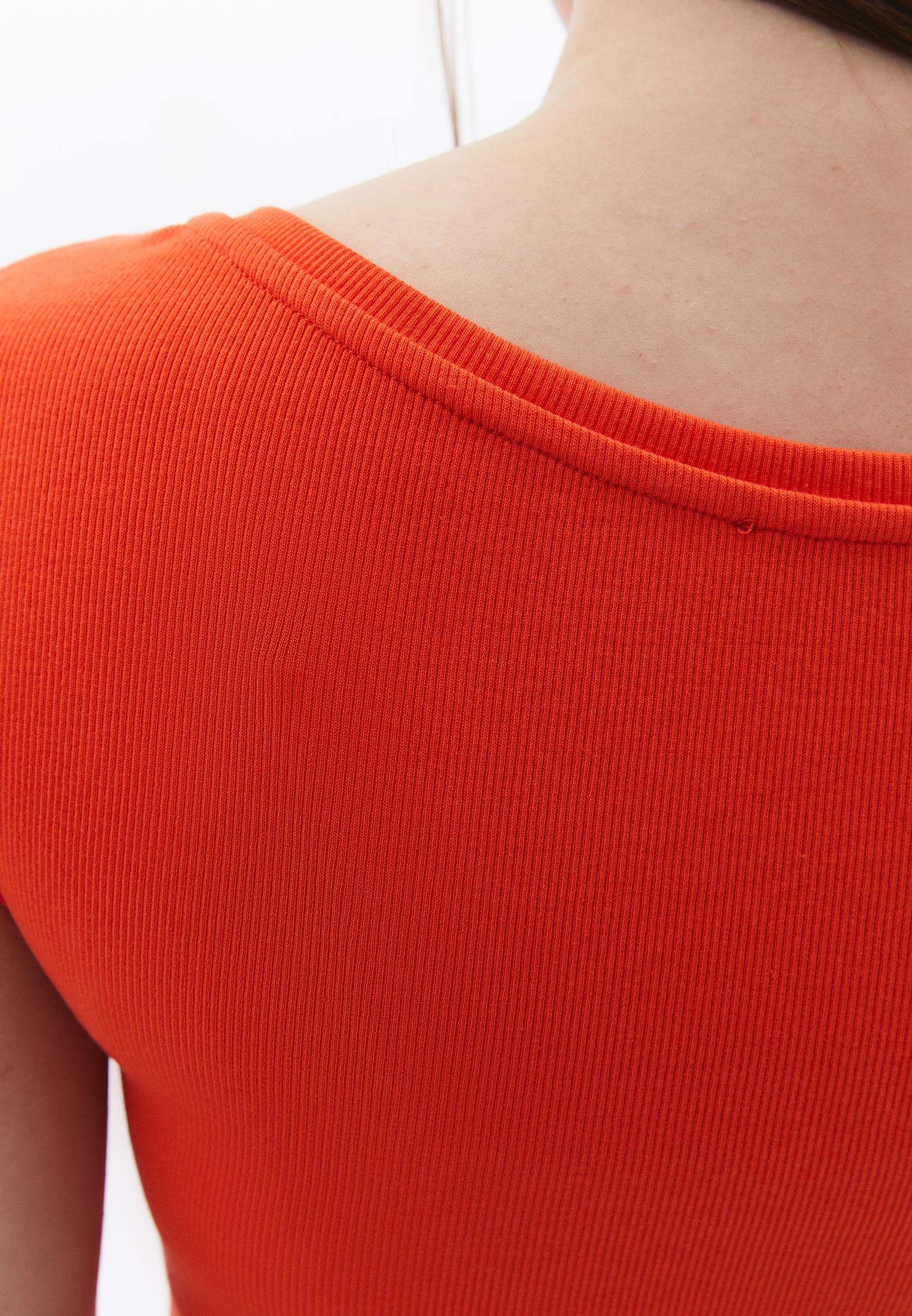 Boat Neck Short Sleeve T-Shirt - MANDARIN RED