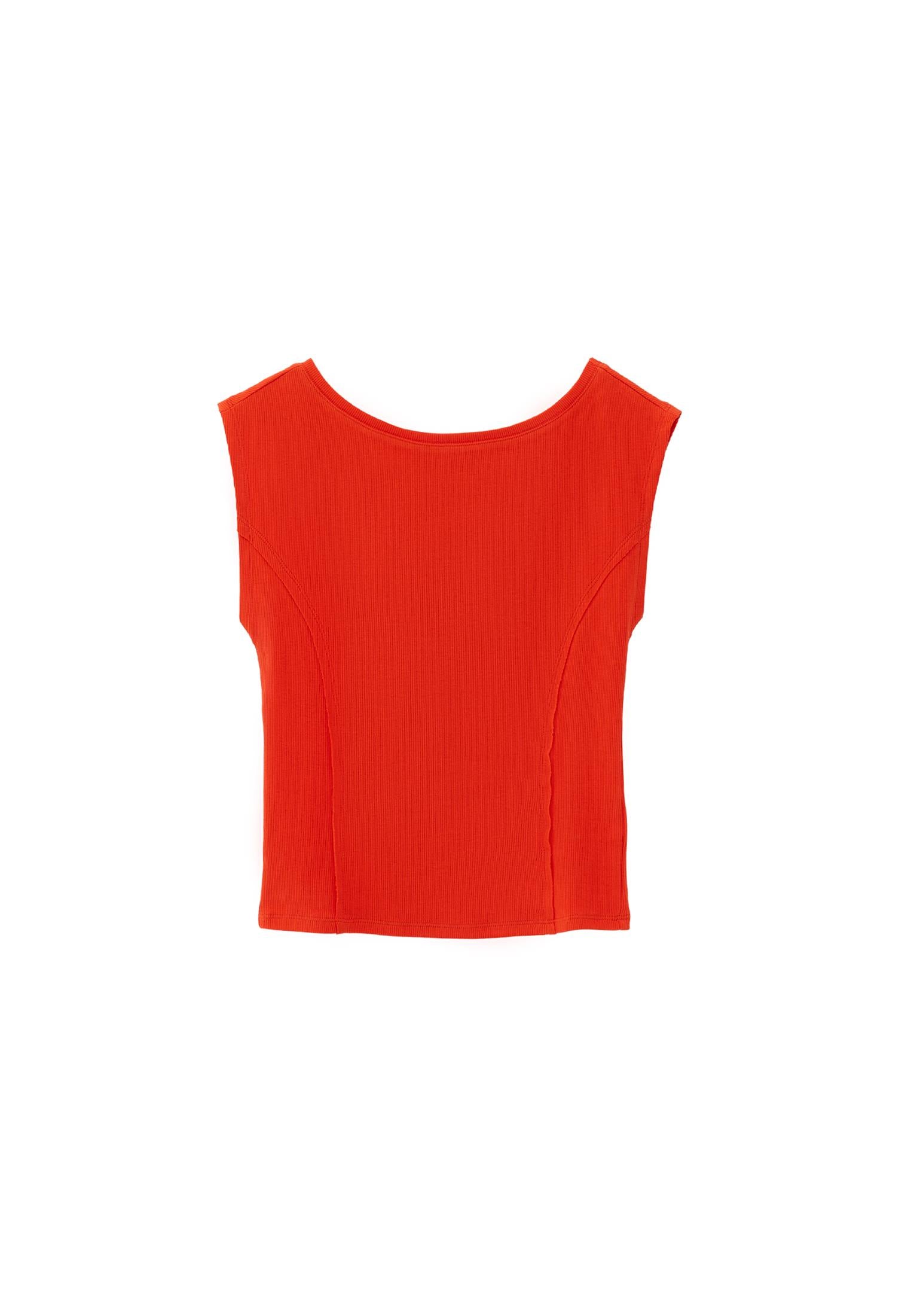 Boat Neck Short Sleeve T-Shirt - MANDARIN RED