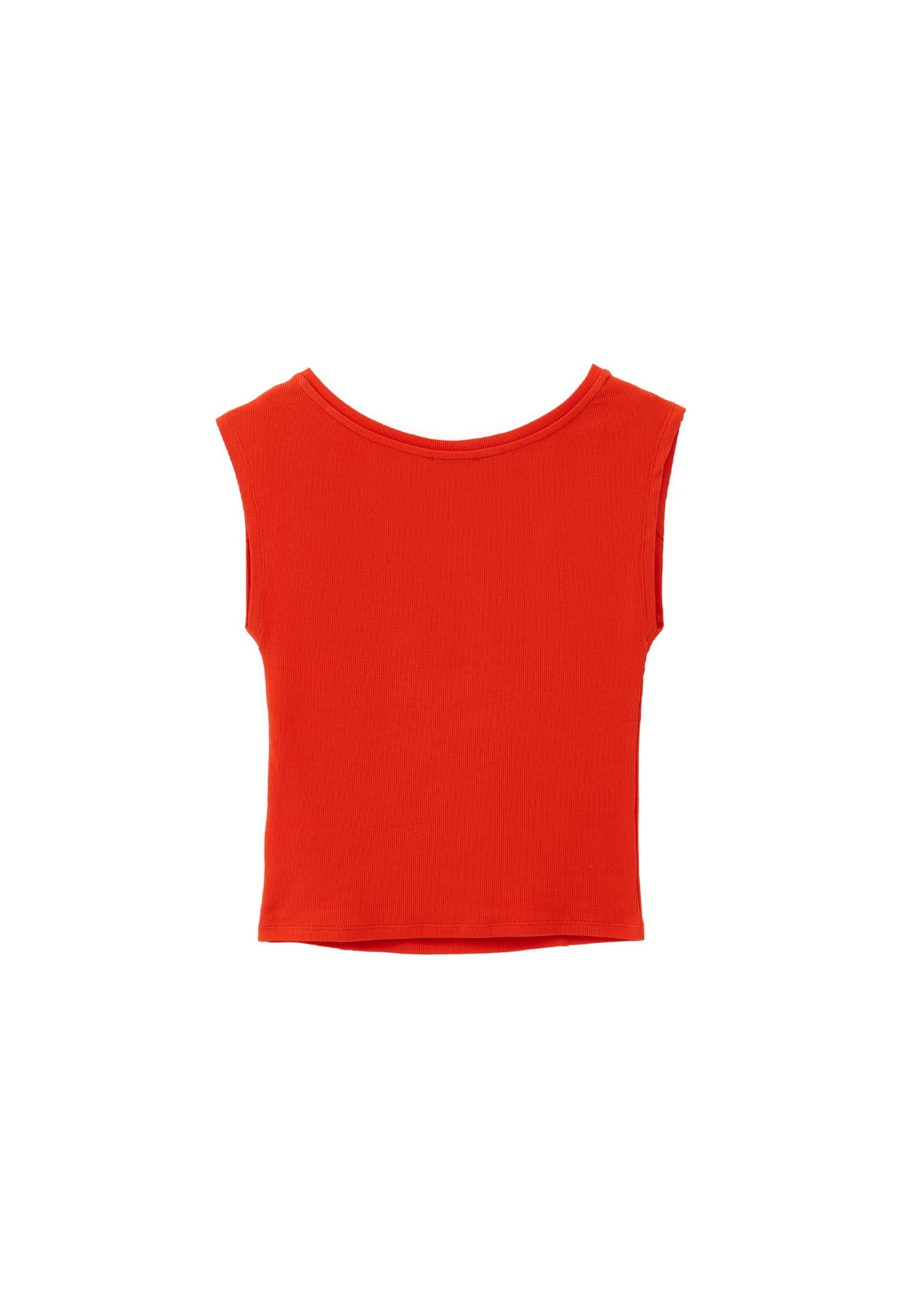 Boat Neck Short Sleeve T-Shirt - MANDARIN RED