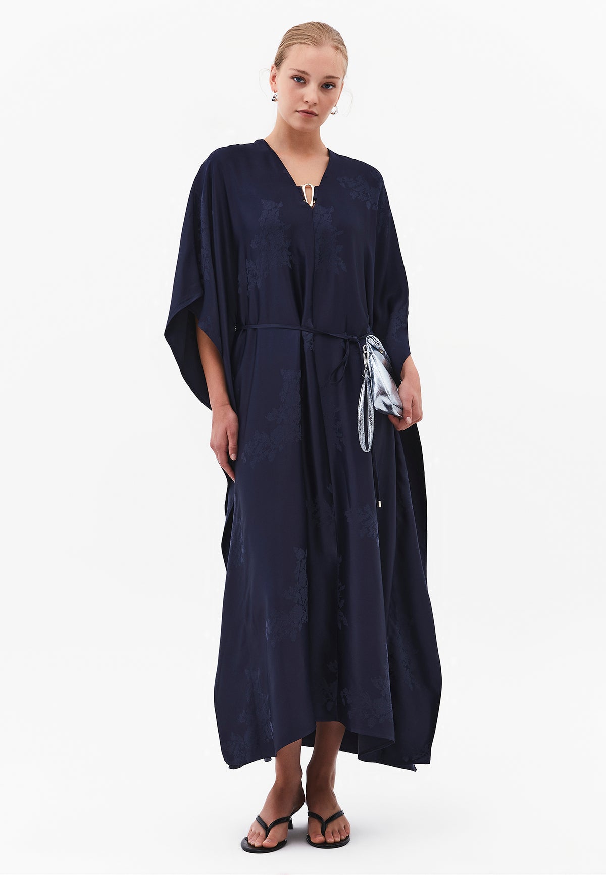 Long Dress with Batwing Sleeves and Buckle - MIDNIGHT