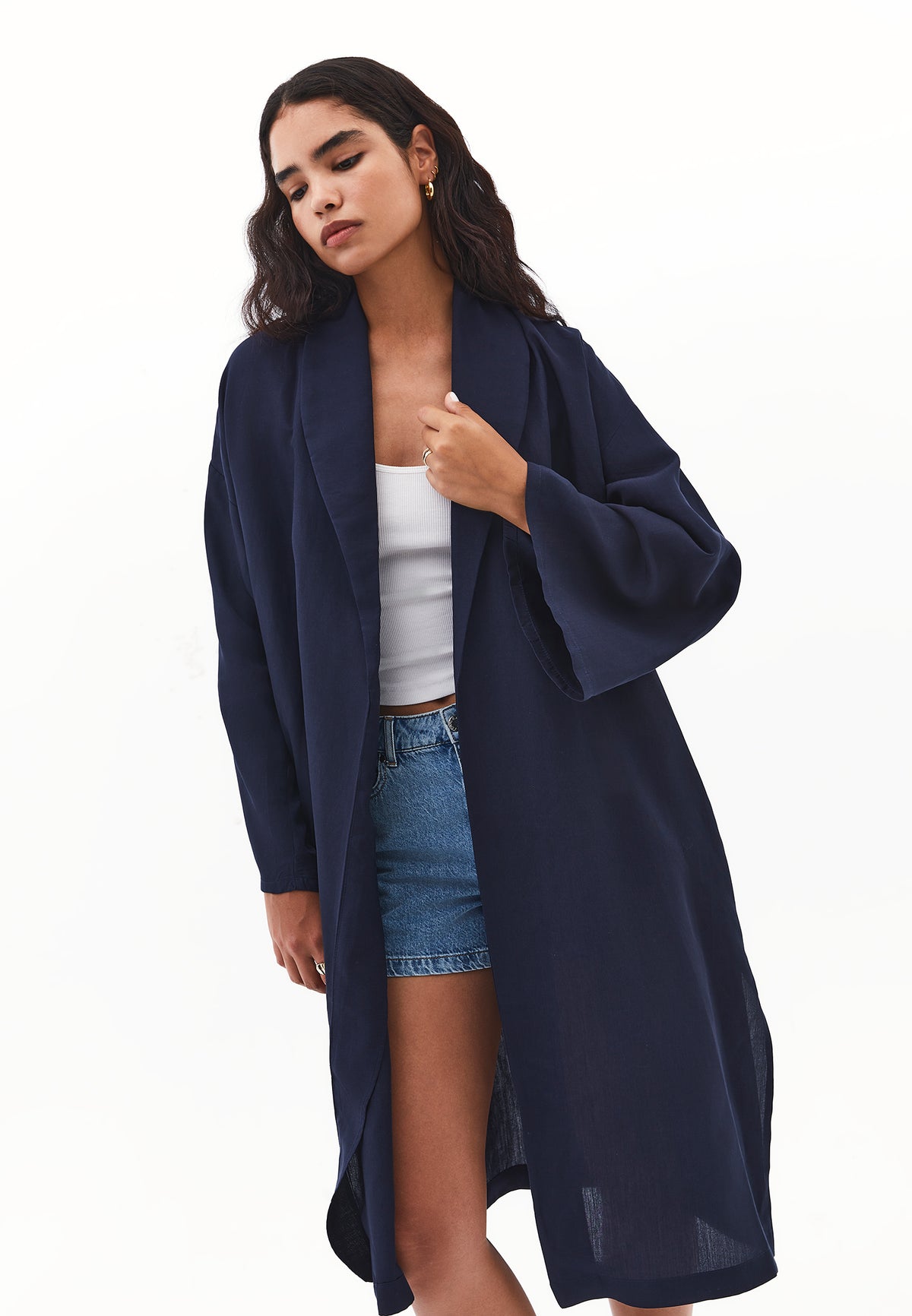 Shawl Collar Kimono - Navy Blue