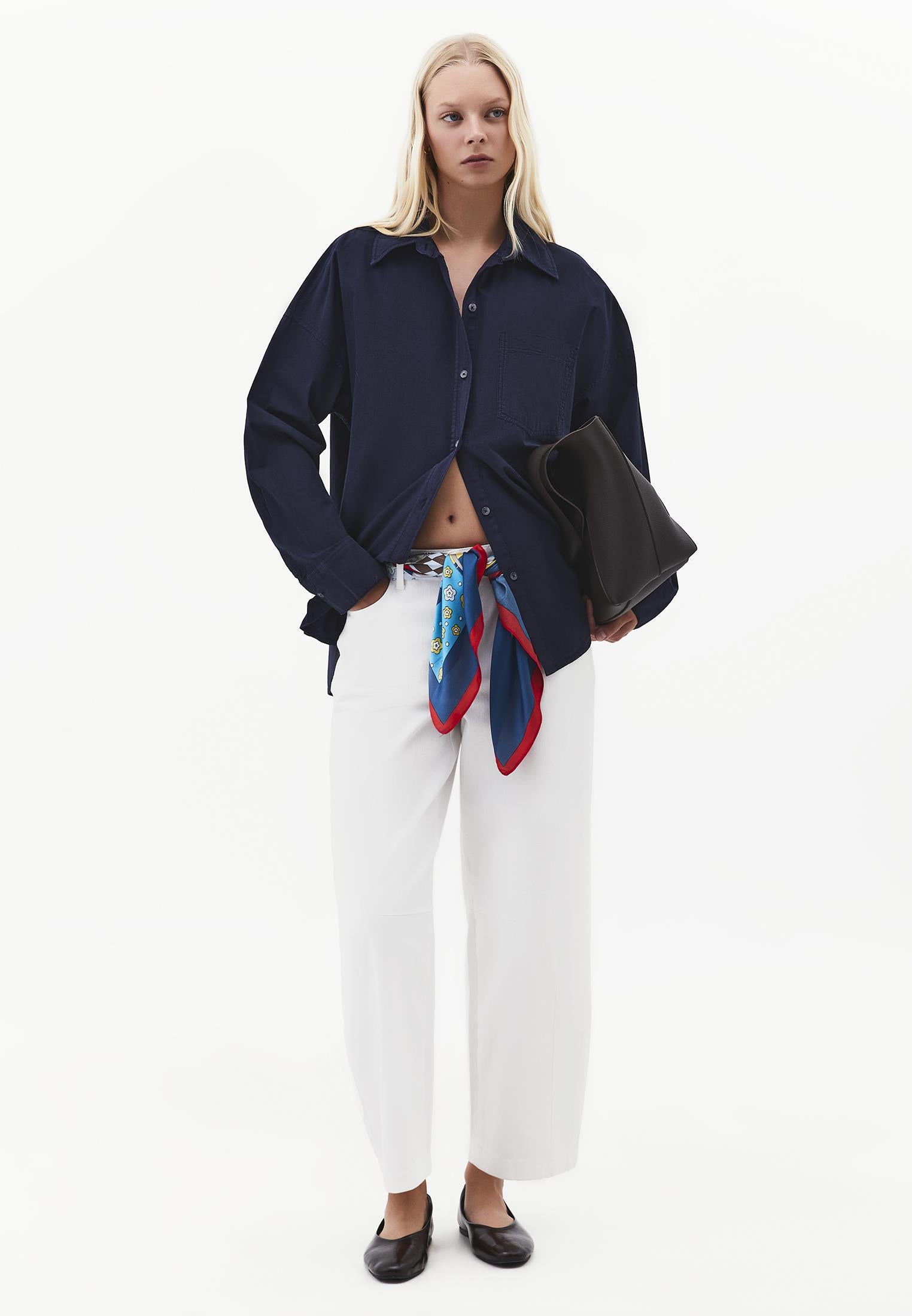 Oversized Long-Sleeve Shirt with Pocket Detail - MIDNIGHT