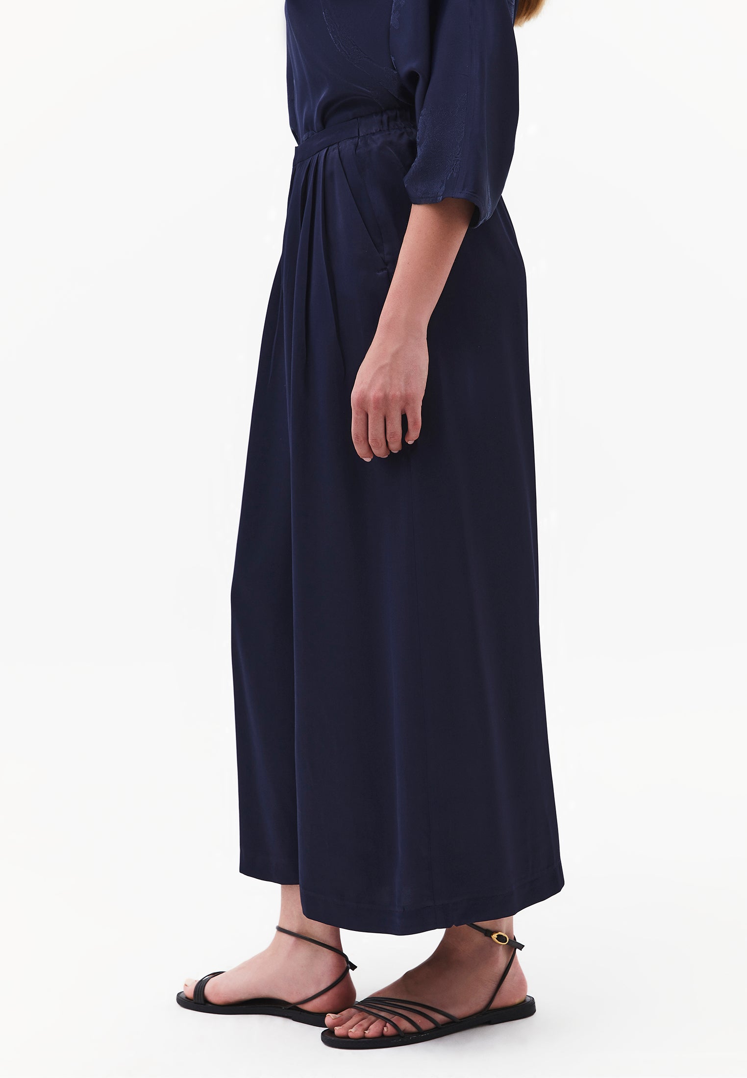 Cropped Wide Leg Culotte Pants - MIDNIGHT