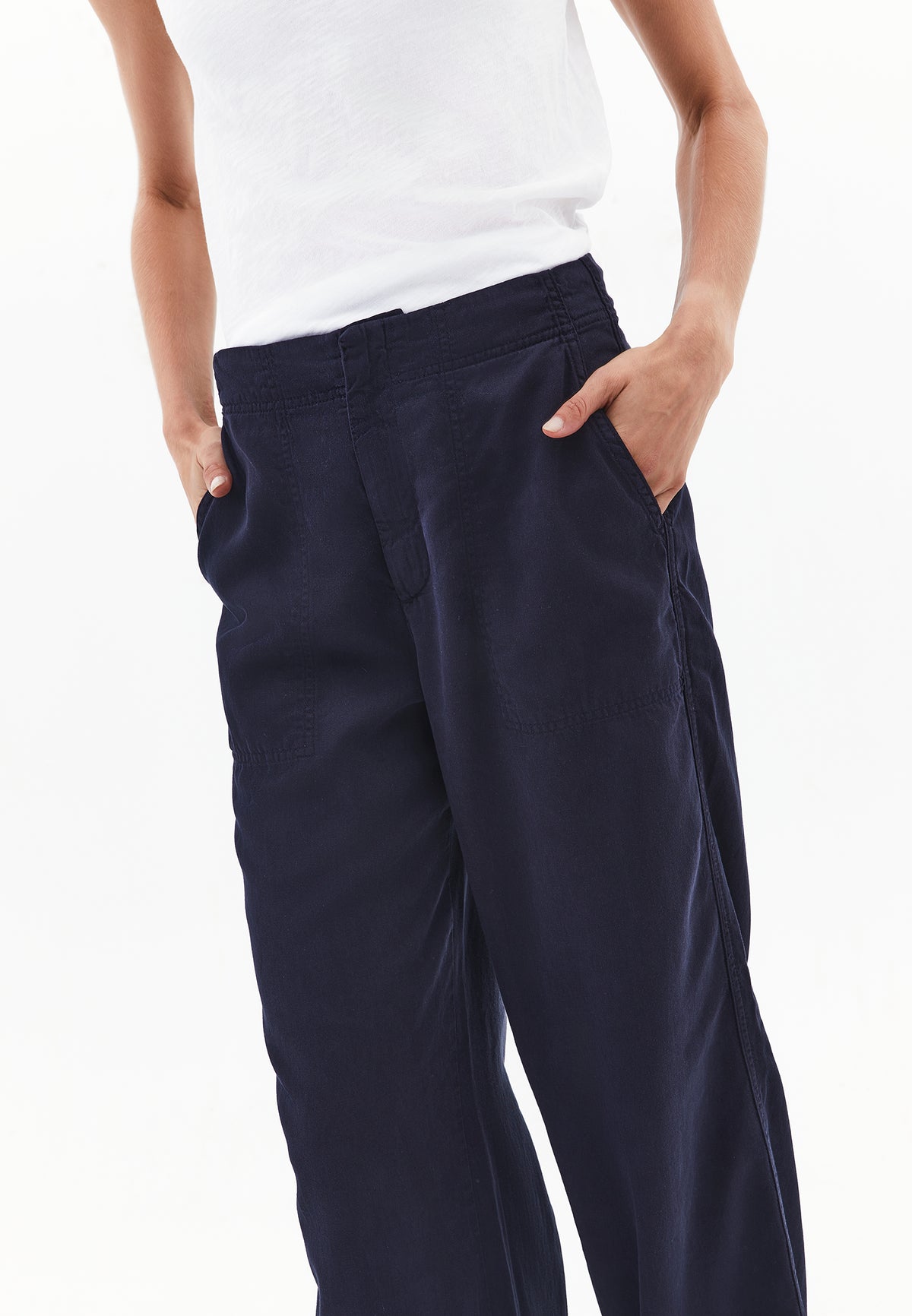 Wide Leg Trousers - Navy Blue