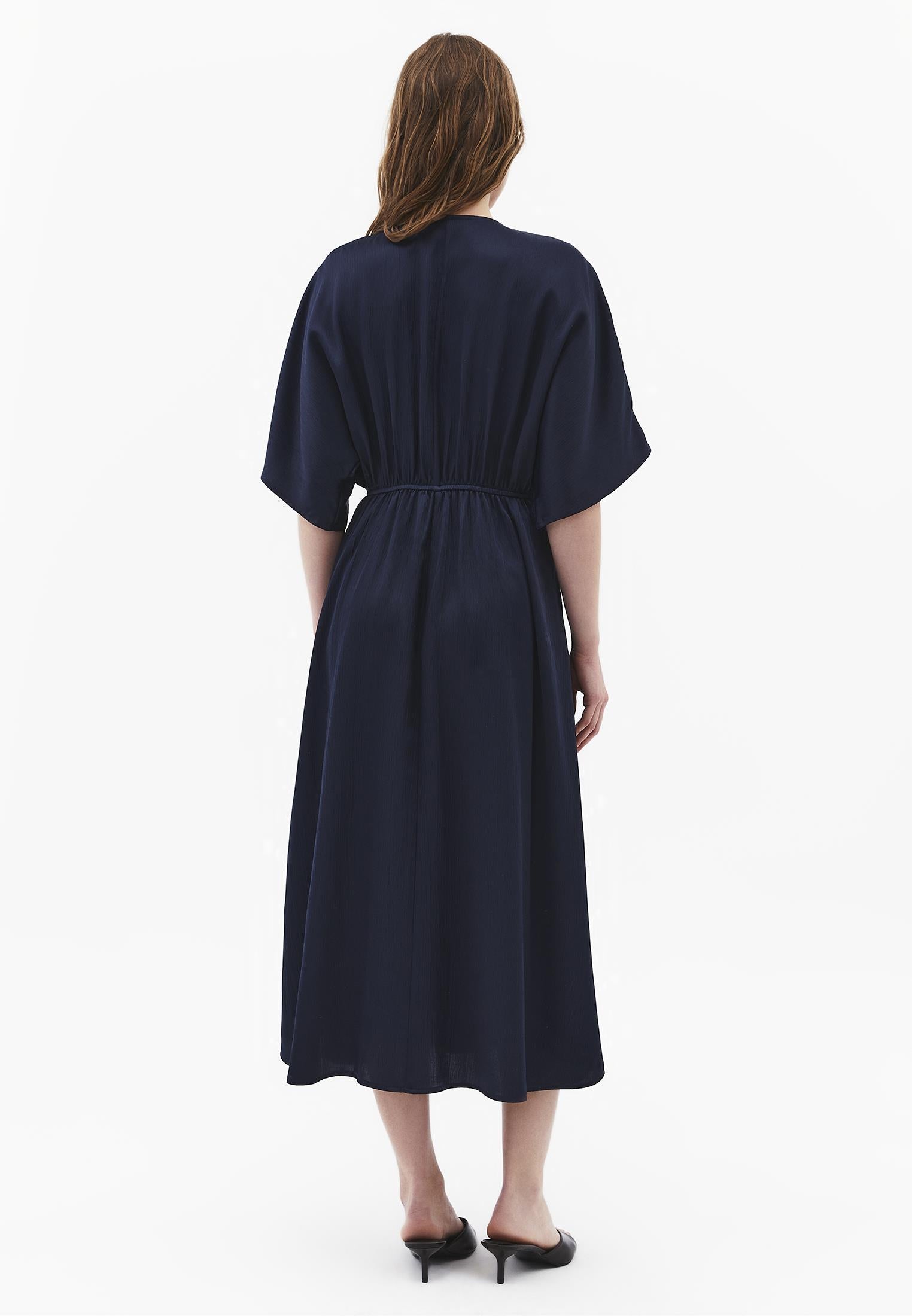 V-Neck Batwing Sleeve Long Dress - MIDNIGHT