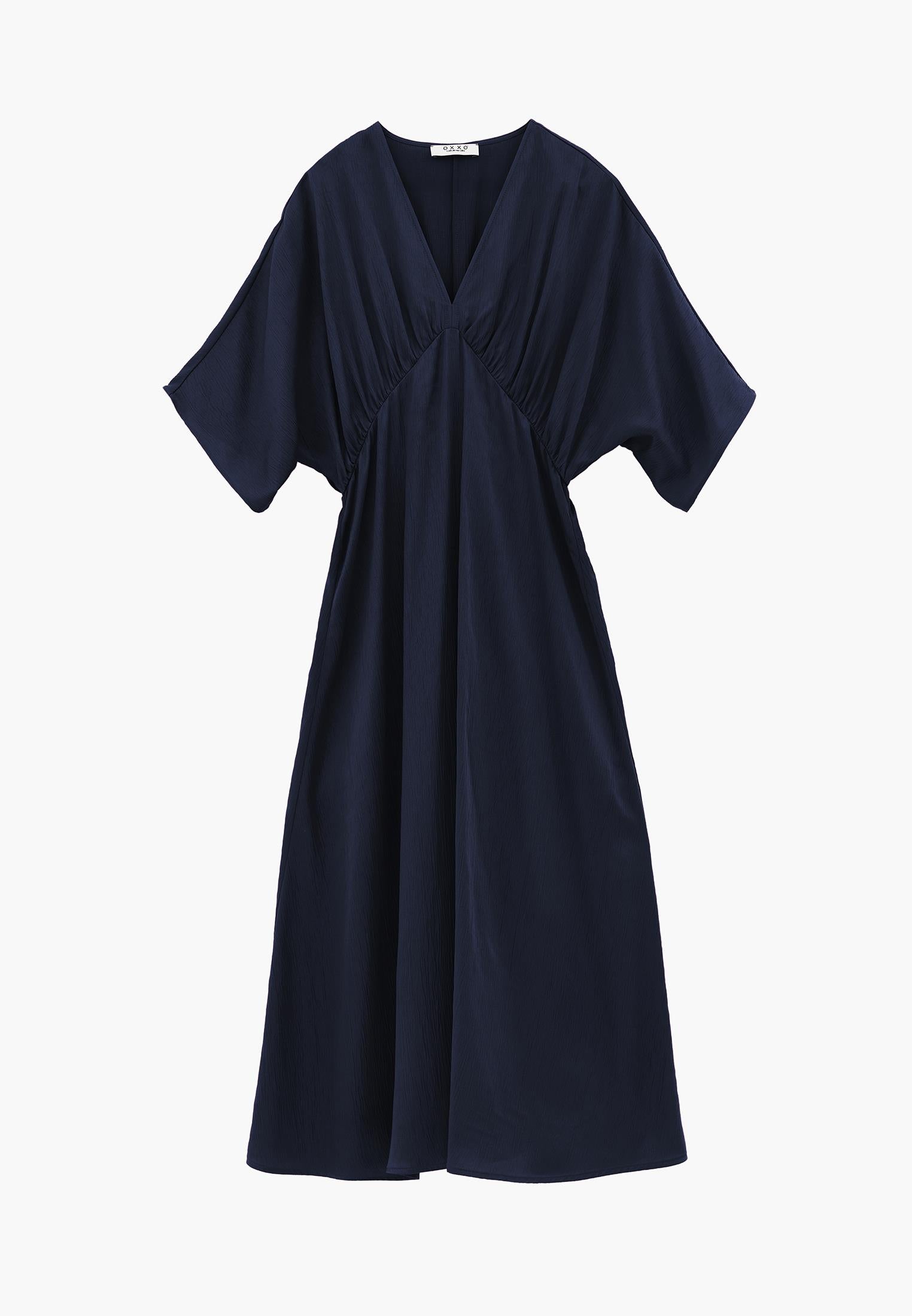 V-Neck Batwing Sleeve Long Dress - MIDNIGHT