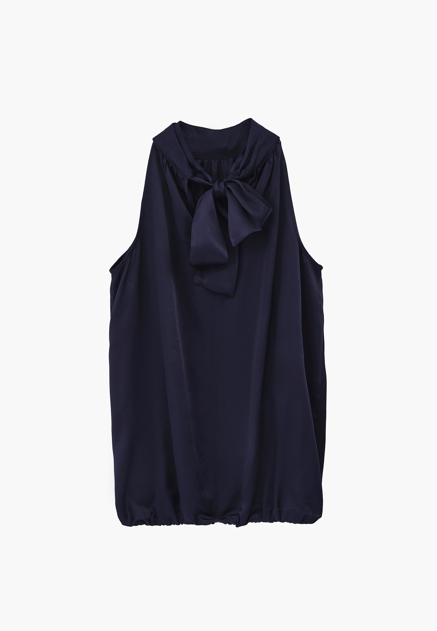 Balloon Form Blouse With High Neck And Tie Detail - MIDNIGHT