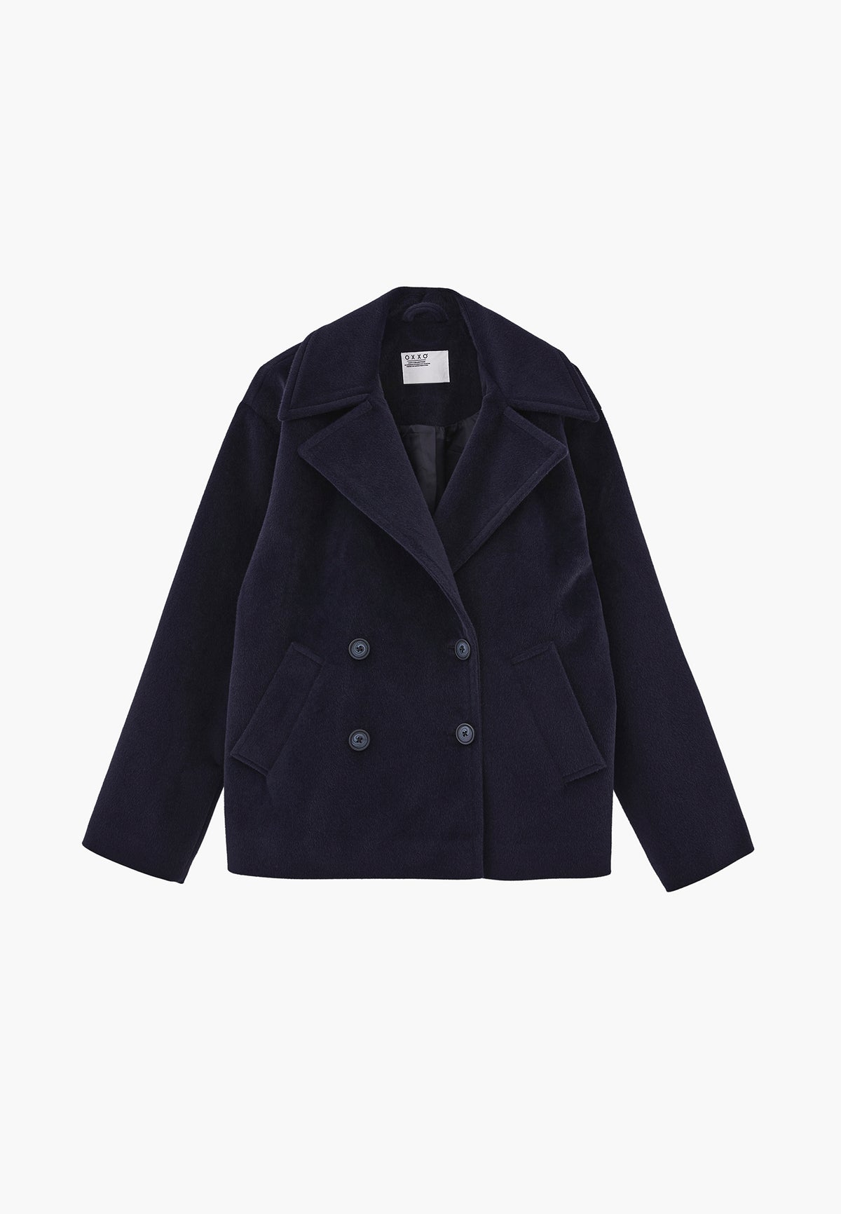 Double-Breasted Collar Button Detailed Coat - Navy Blue