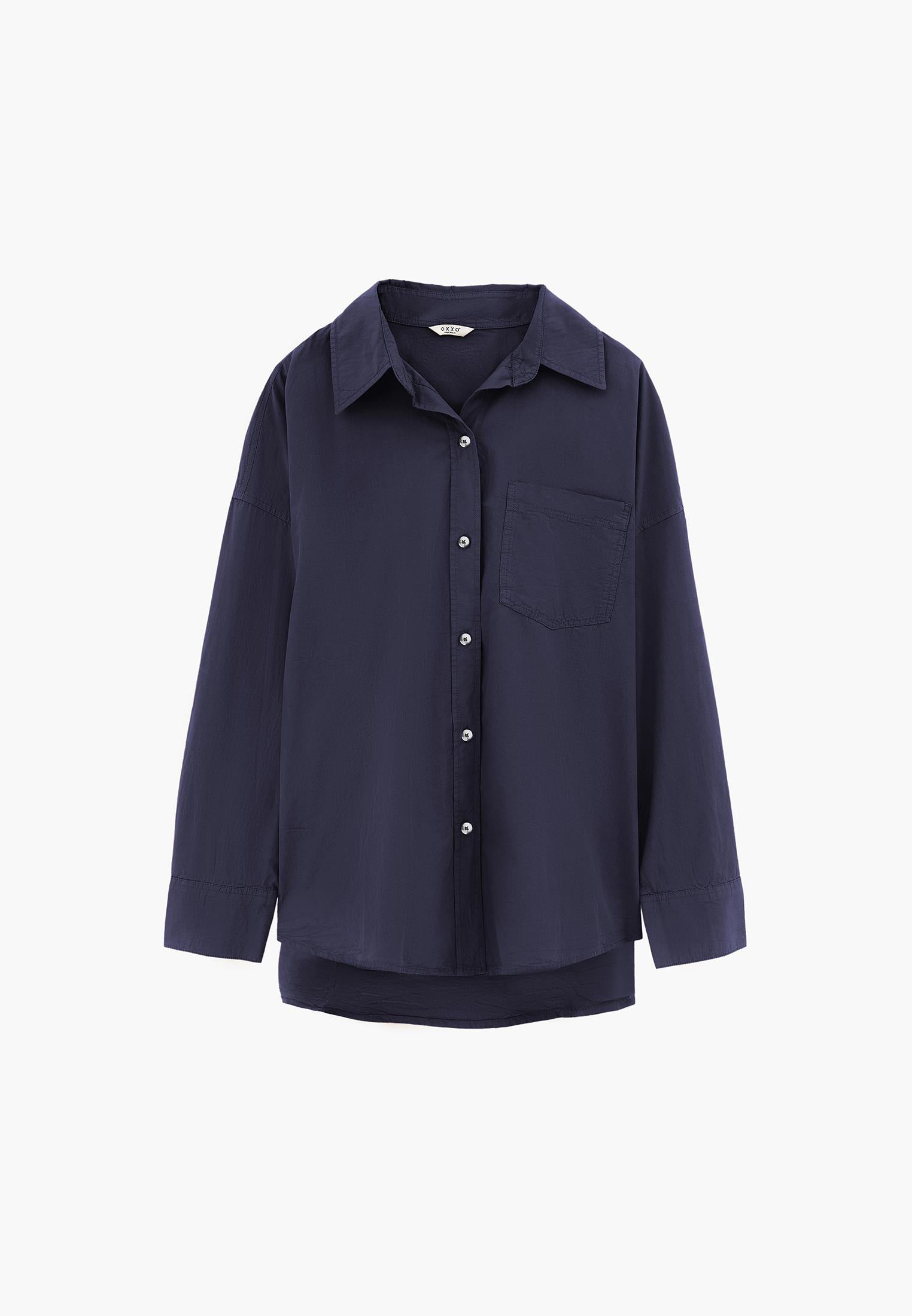 Oversized Long-Sleeve Shirt with Pocket Detail - MIDNIGHT