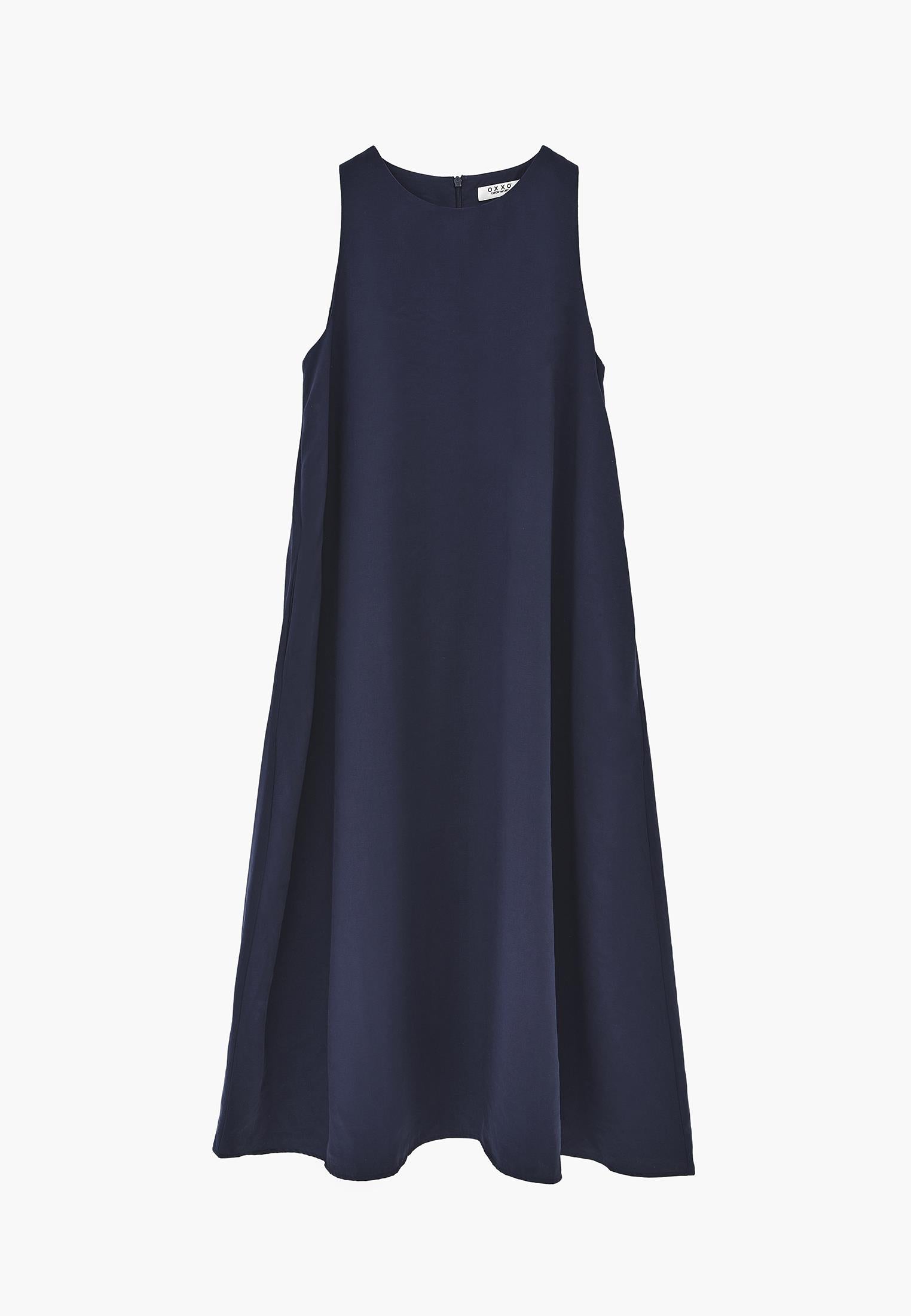 Boat Neck Sleeveless Midi Dress With Pocket Details - MIDNIGHT