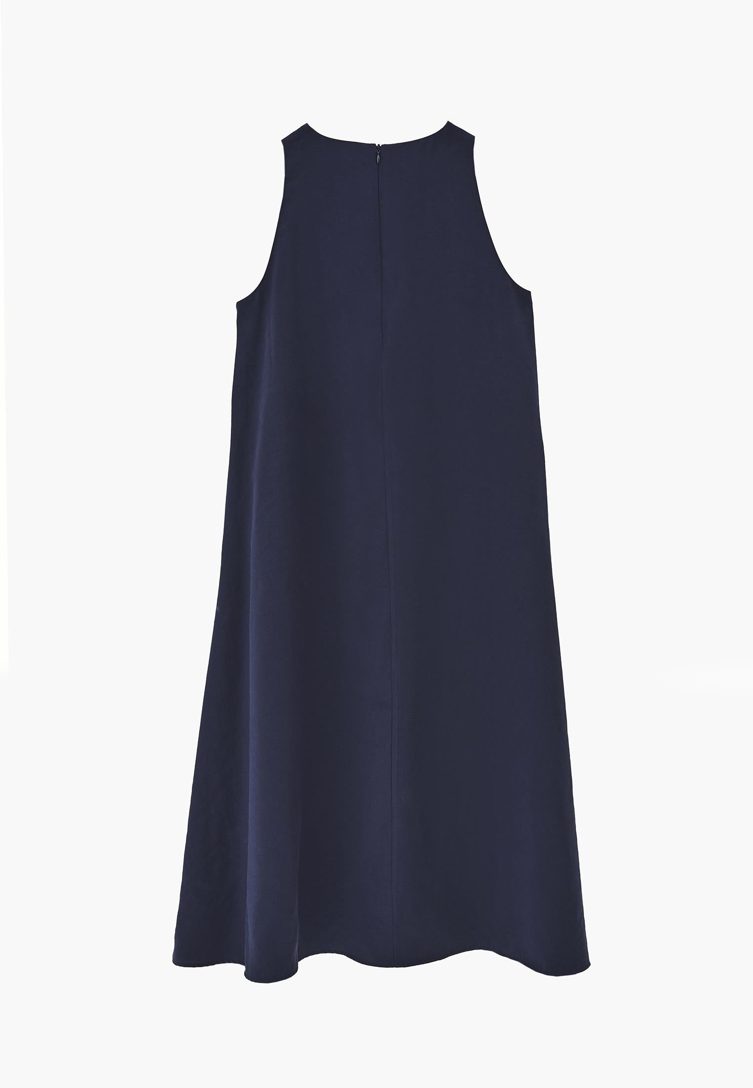 Boat Neck Sleeveless Midi Dress With Pocket Details - MIDNIGHT