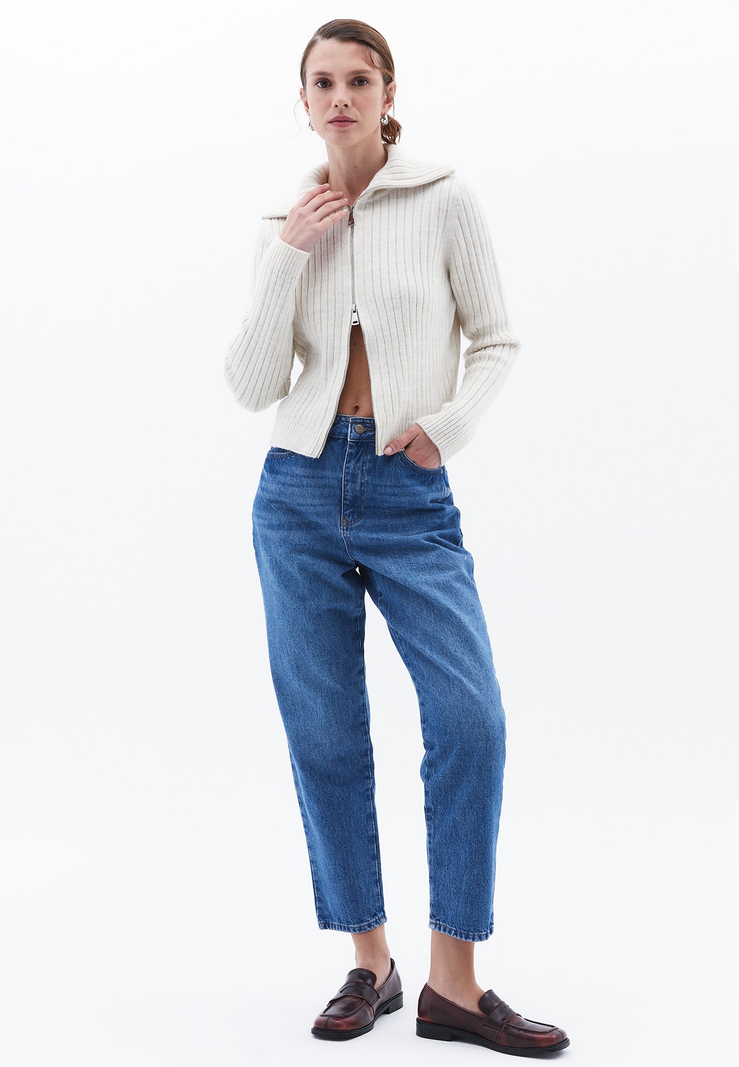 Ultra High Waist Slim Pants - MID BLUE DENIM