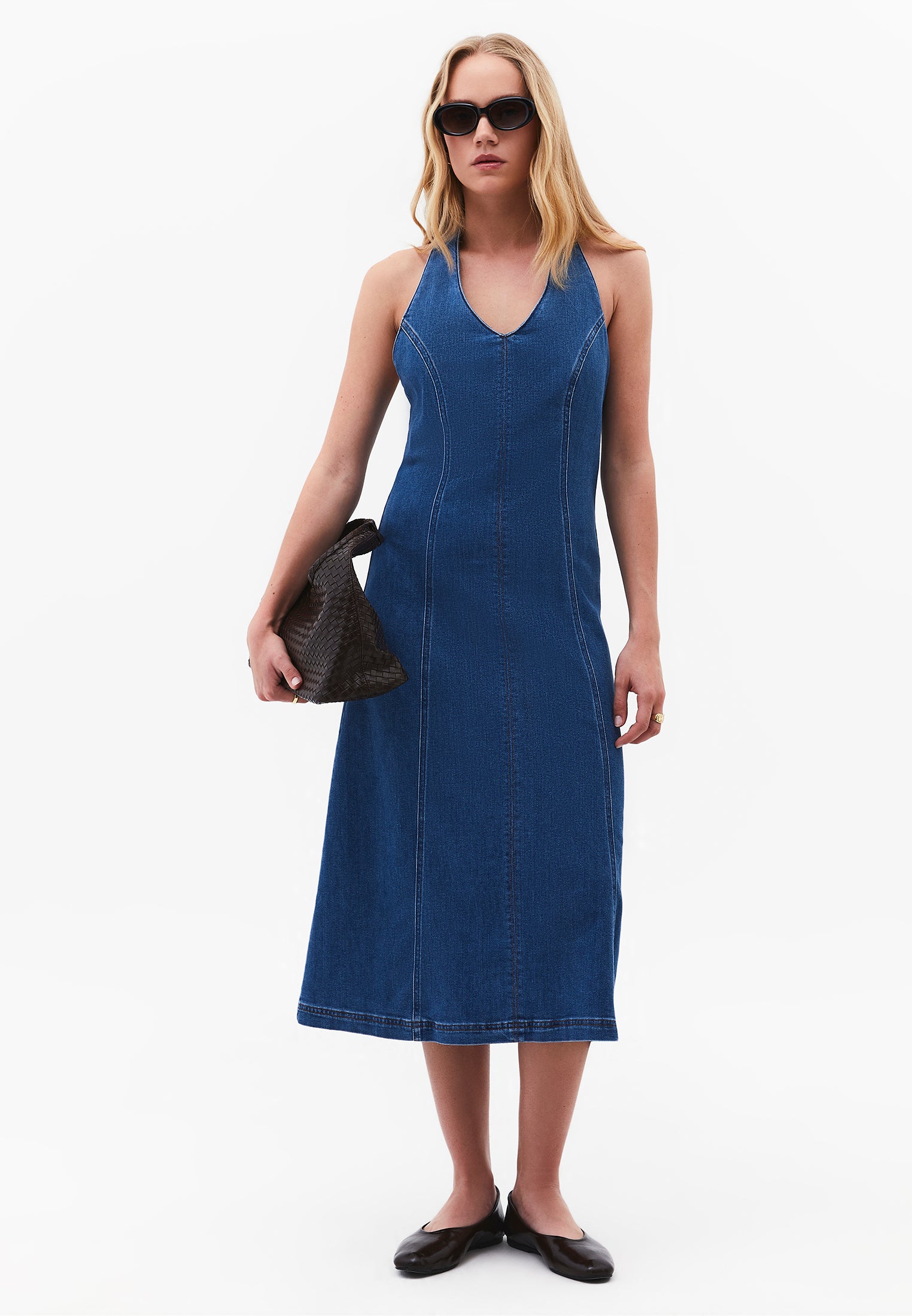 A-Line Midi Dress - MID BLUE DENIM