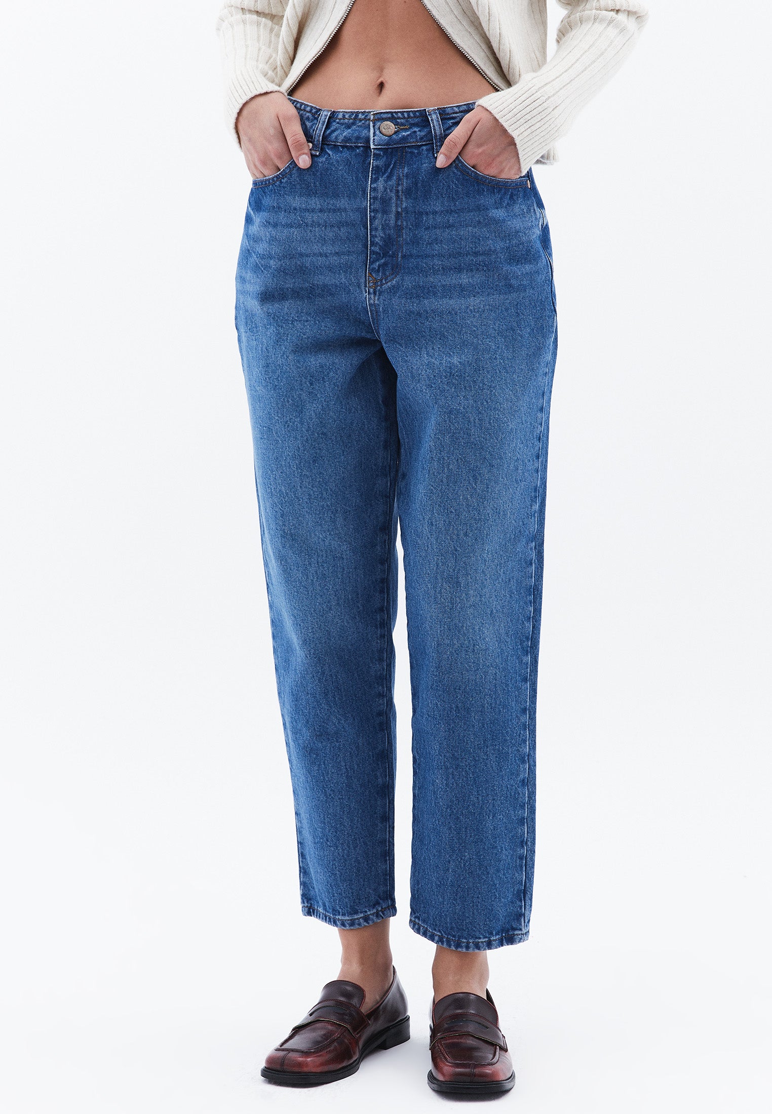 Ultra High Waist Slim Pants - MID BLUE DENIM