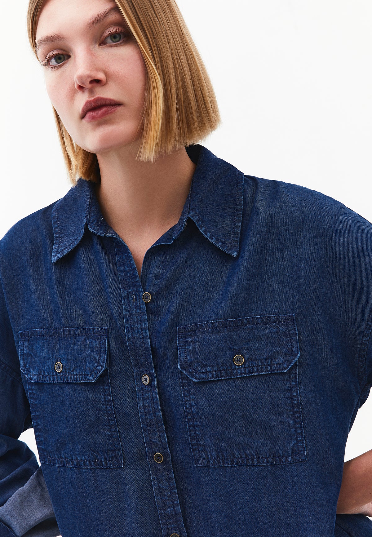 Shirt Collar Long Sleeve Shirt - Blue