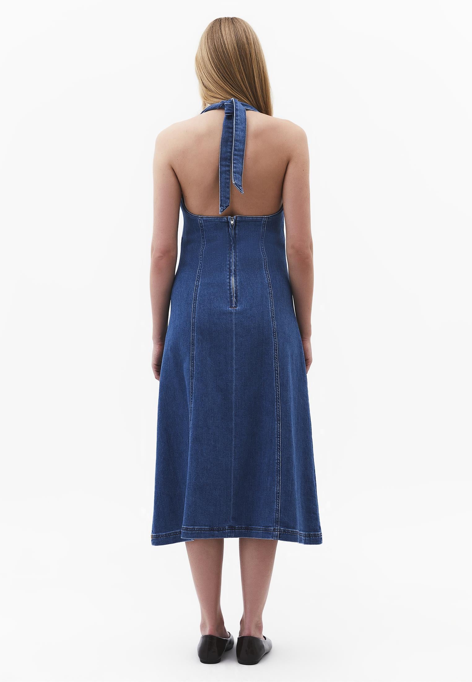 A-Line Midi Dress - MID BLUE DENIM