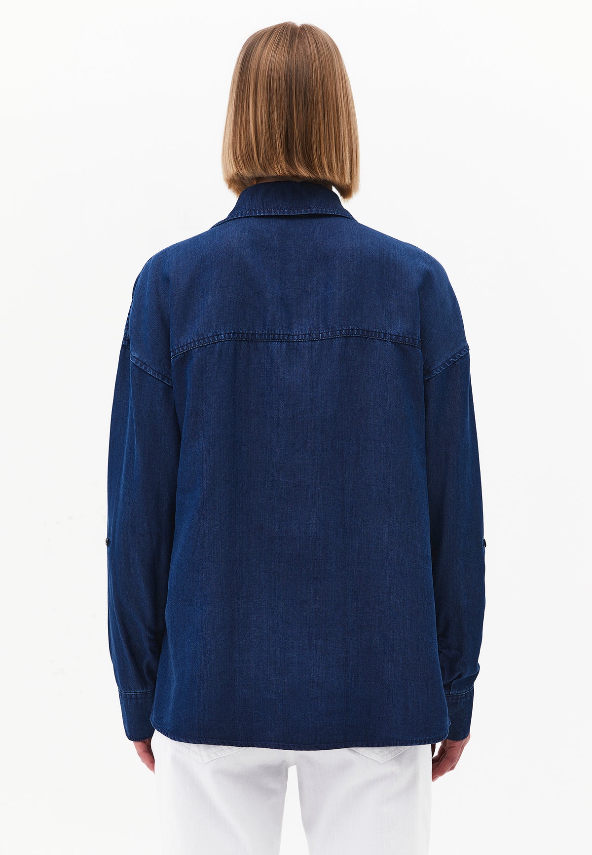 Shirt Collar Long Sleeve Shirt - Blue
