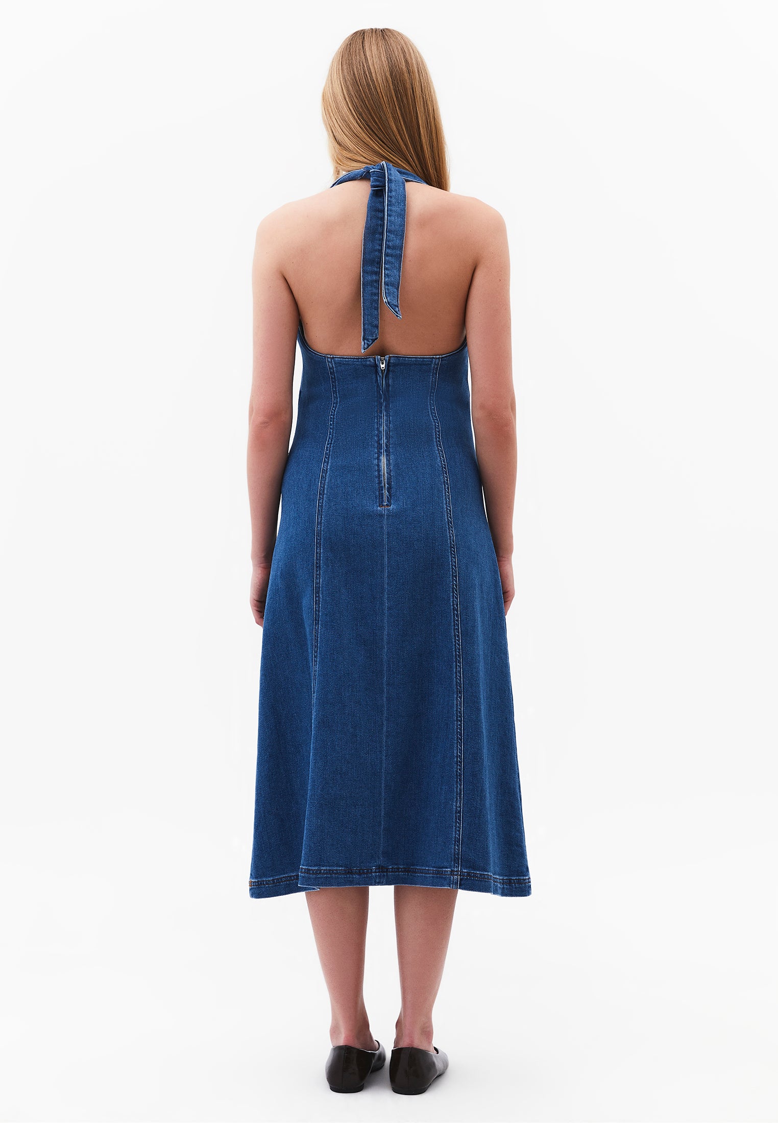 A-Line Midi Dress - MID BLUE DENIM