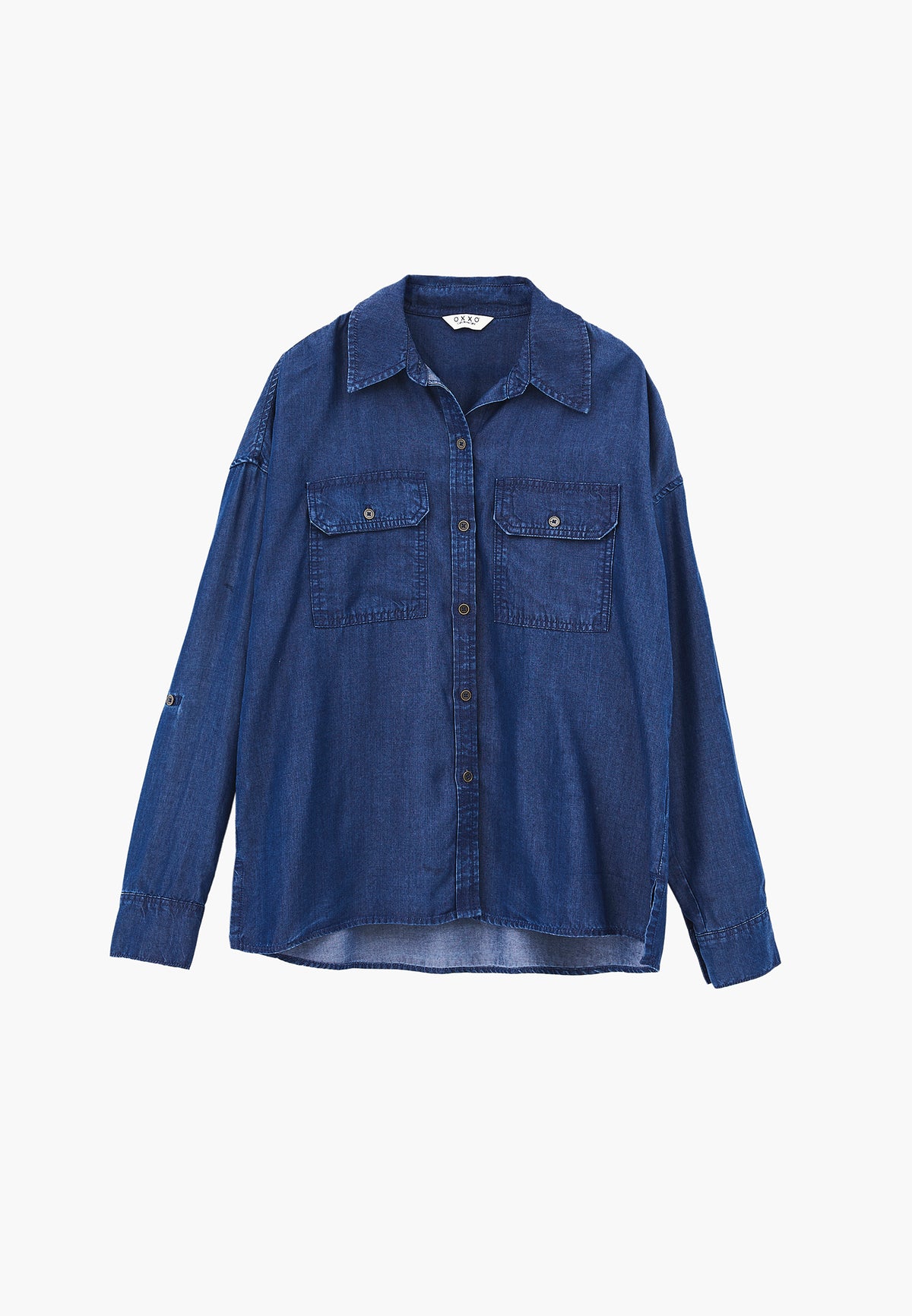Shirt Collar Long Sleeve Shirt - Blue