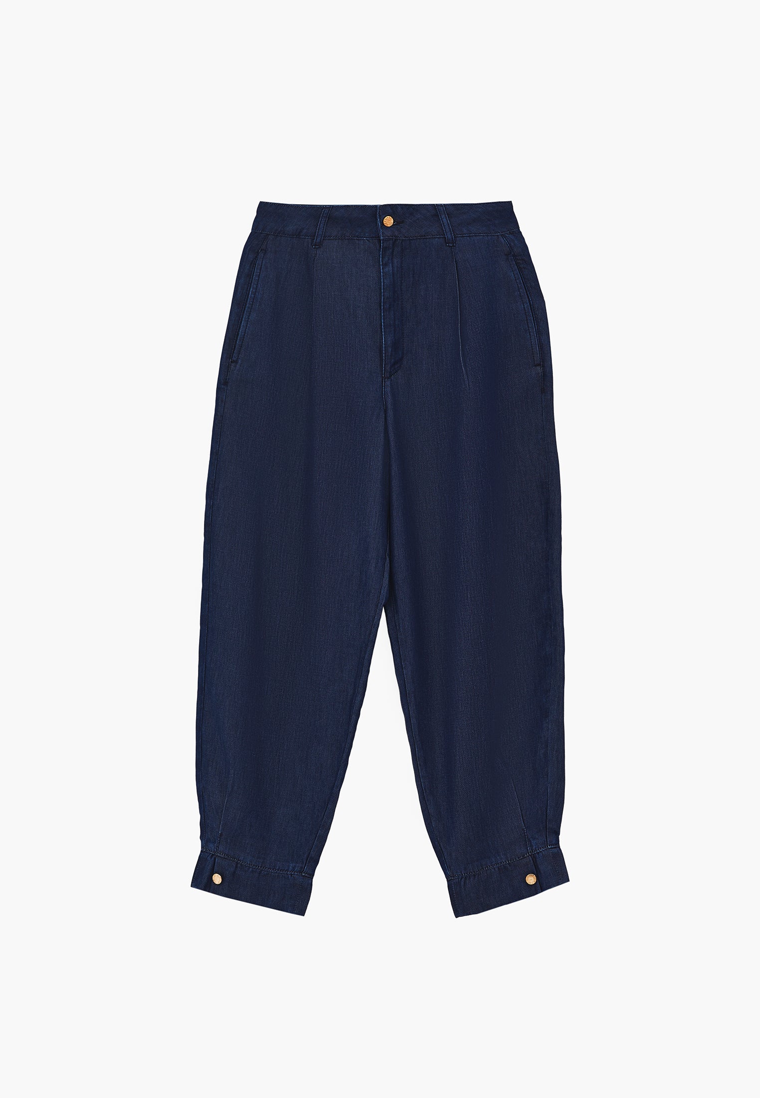 Balloon Cut Pleated Pants - MID BLUE DENIM