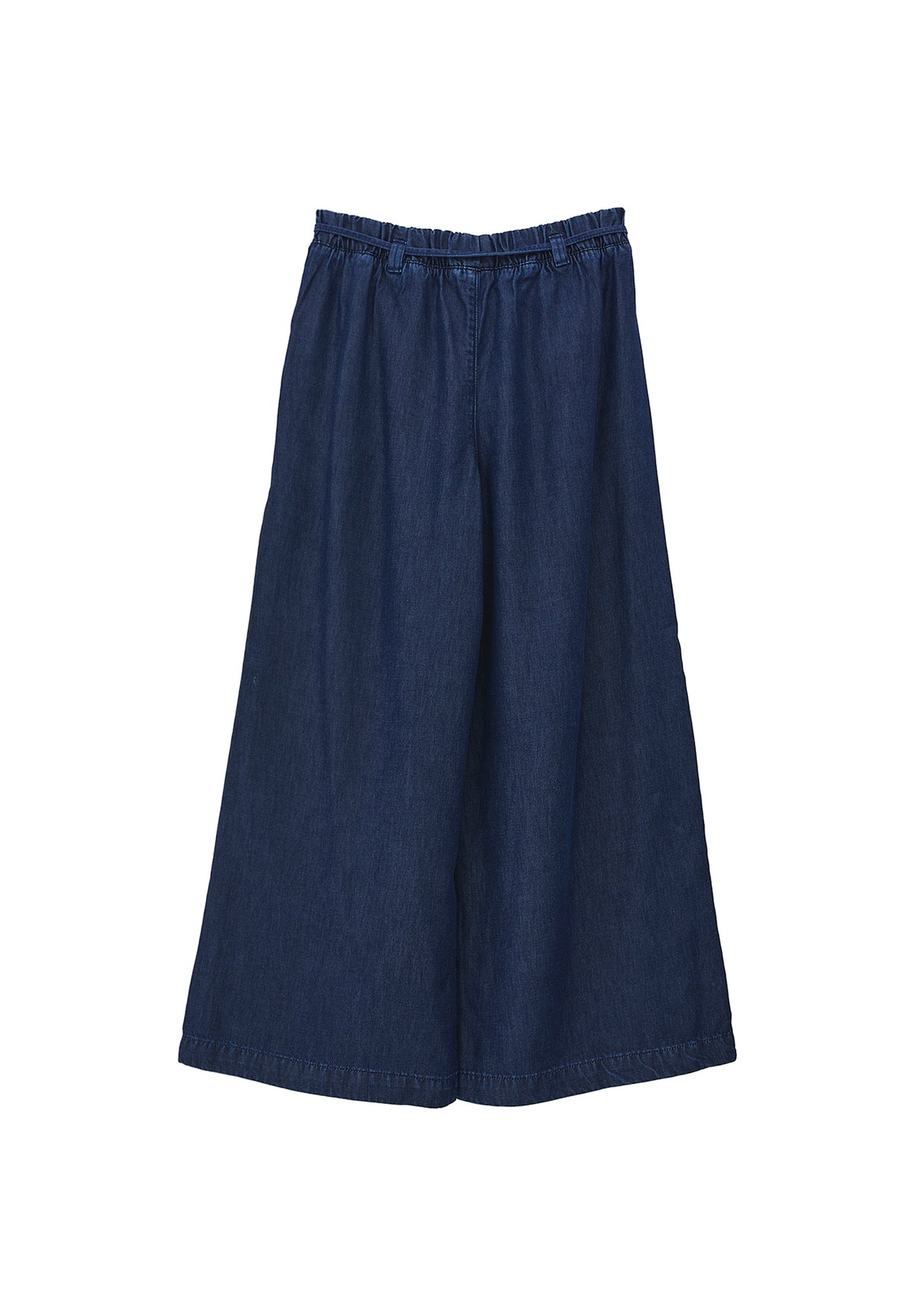 Elastic Waist Wide Leg Denim Pants - Blue