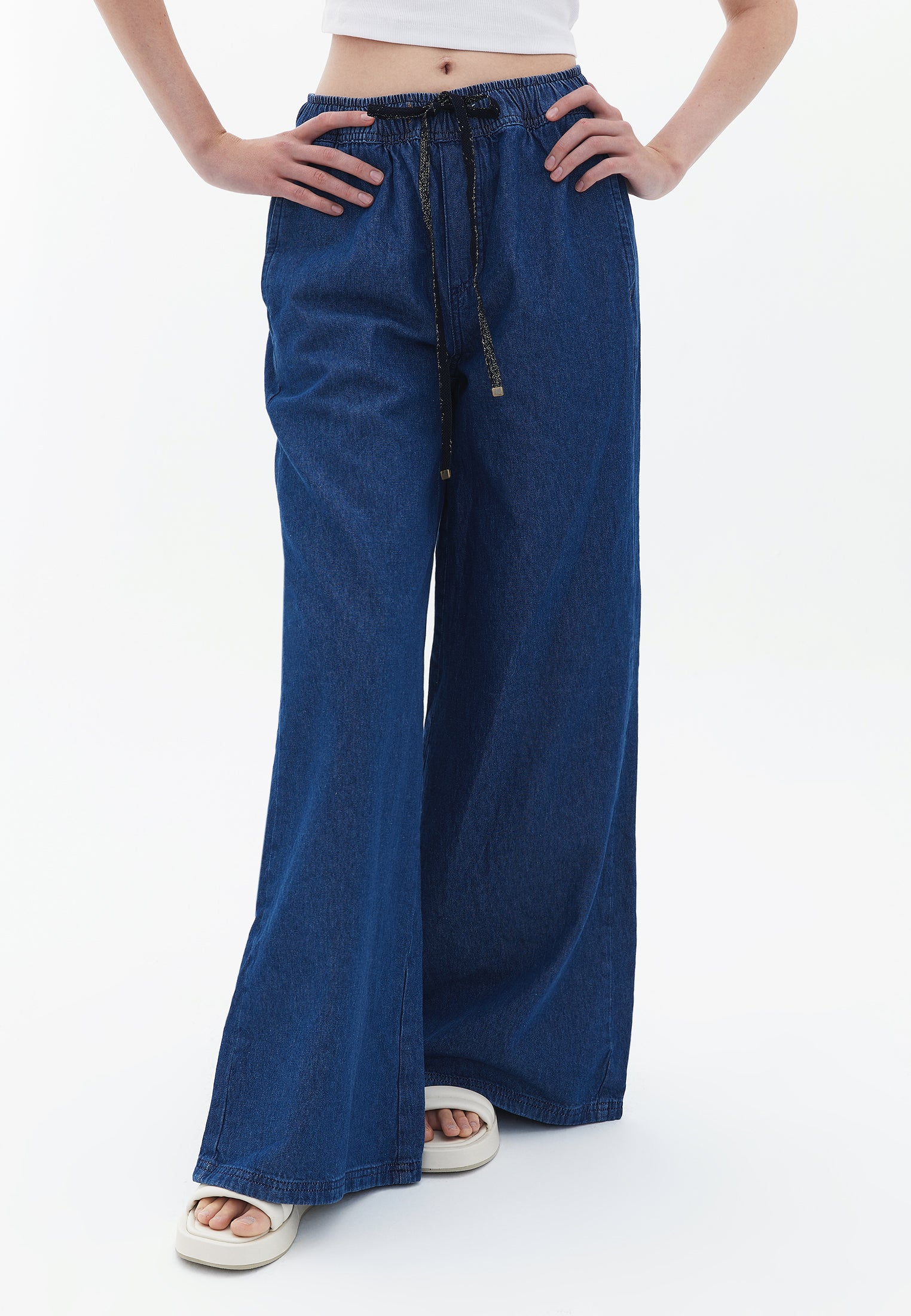 Cotton wide leg trousers - MID DENIM