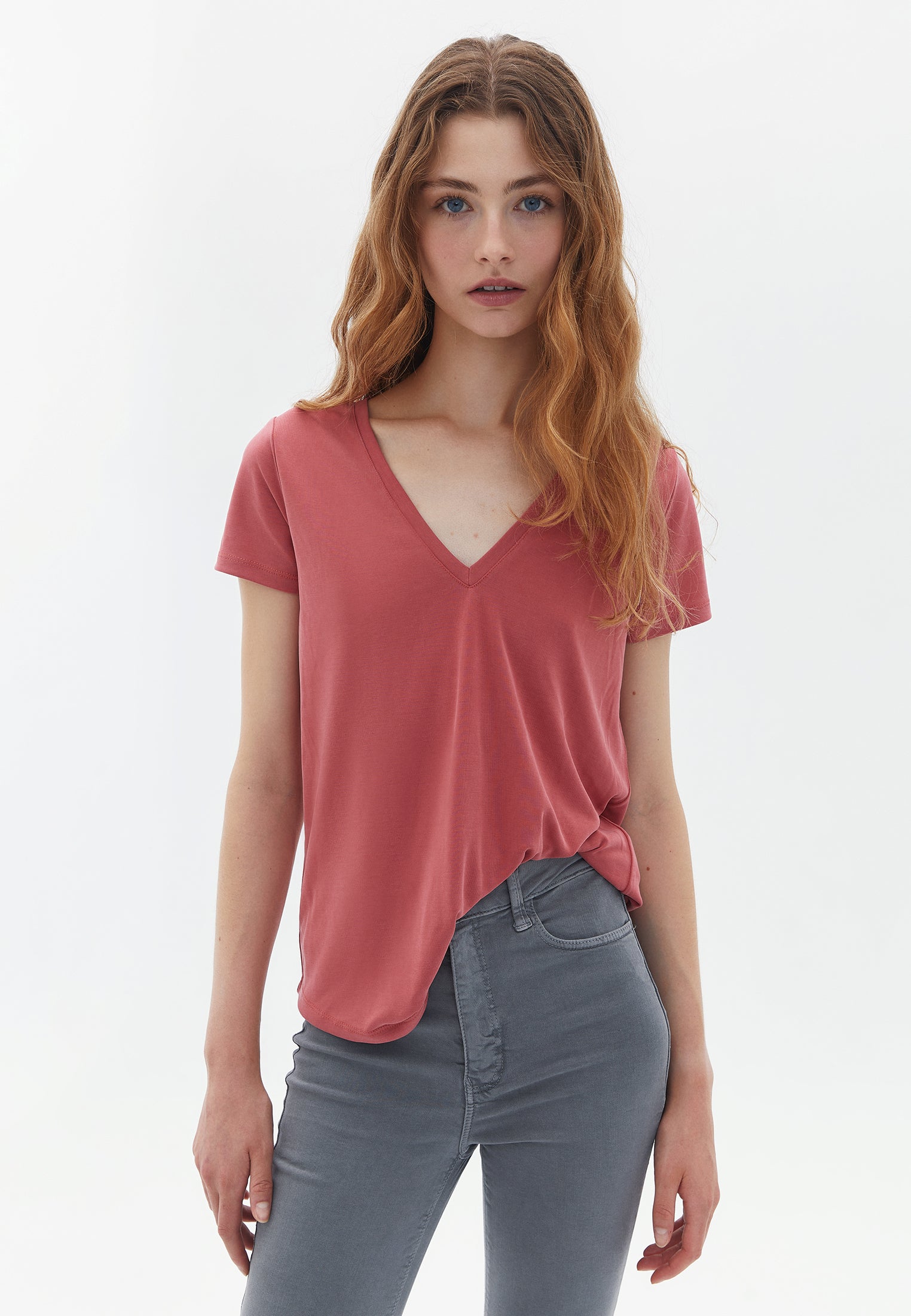 U neck short sleeve t-shirt - MINERAL RED