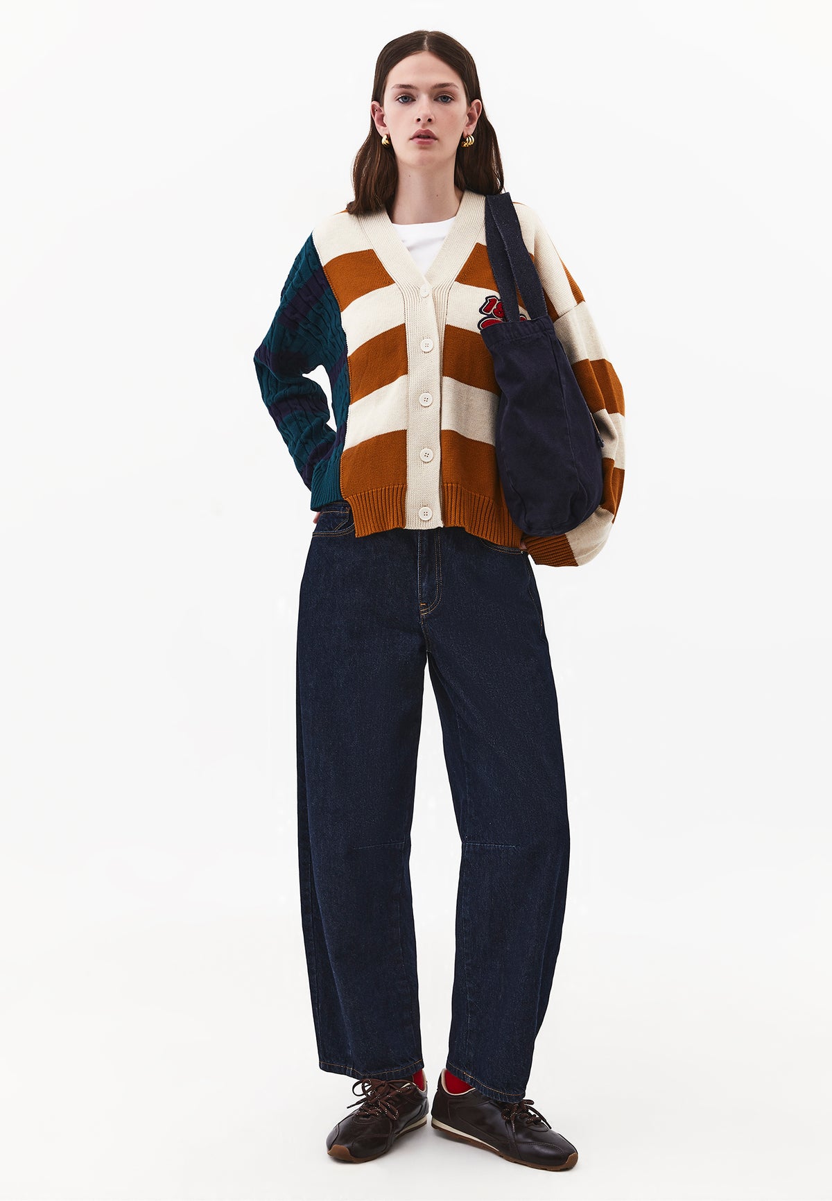 Oversize Long V-Neck Long Sleeve Women's Cardigan - Mix Color
