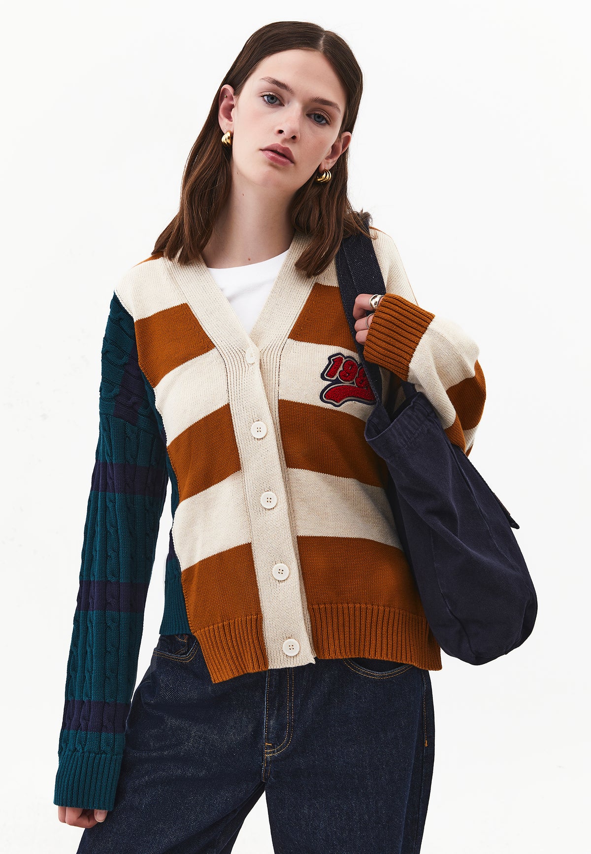 Oversize Long V-Neck Long Sleeve Women's Cardigan - Mix Color