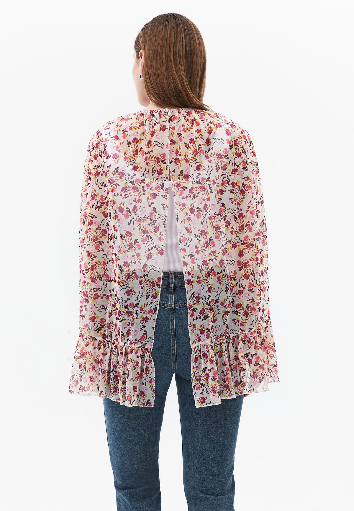 Kimono With Ruffle Details And Bateau Neck - MIX COMB