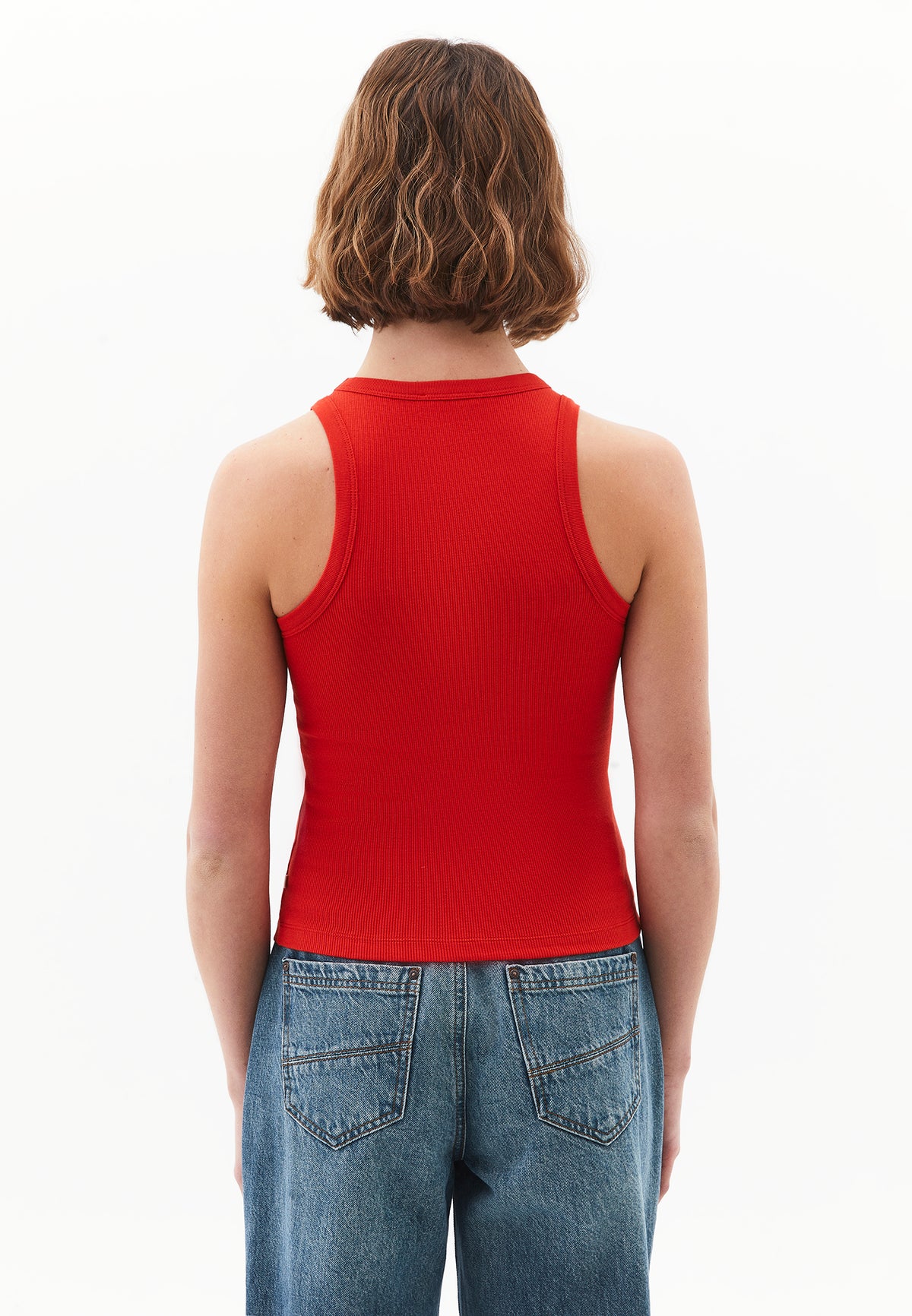 Crew Neck Bodycon Tank Top - MOLTEN LAVA