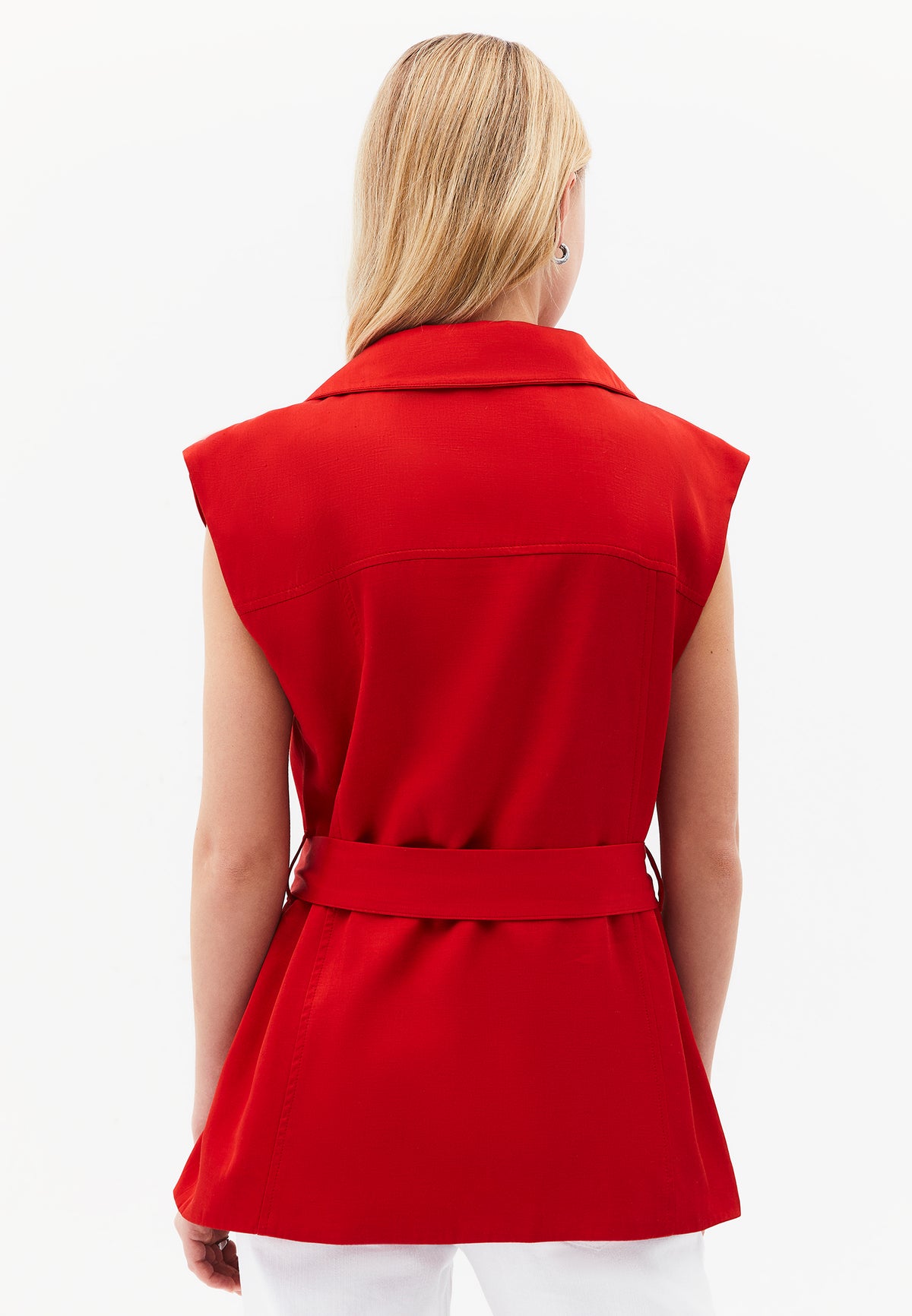 Sleeveless Cargo Vest With Turtleneck - Red