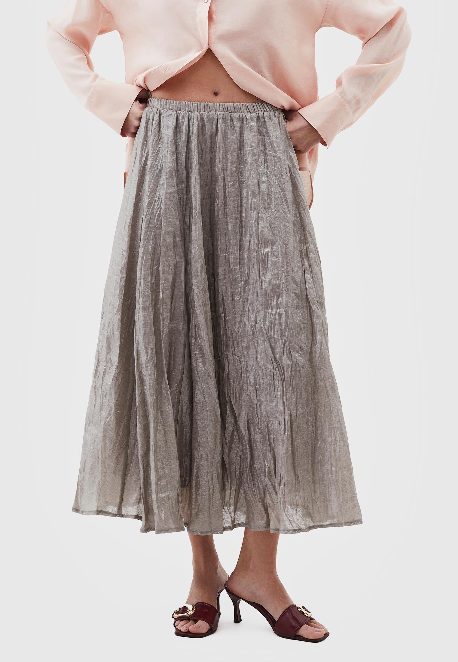 Shiny Flared Long Skirt - MOON ROCK