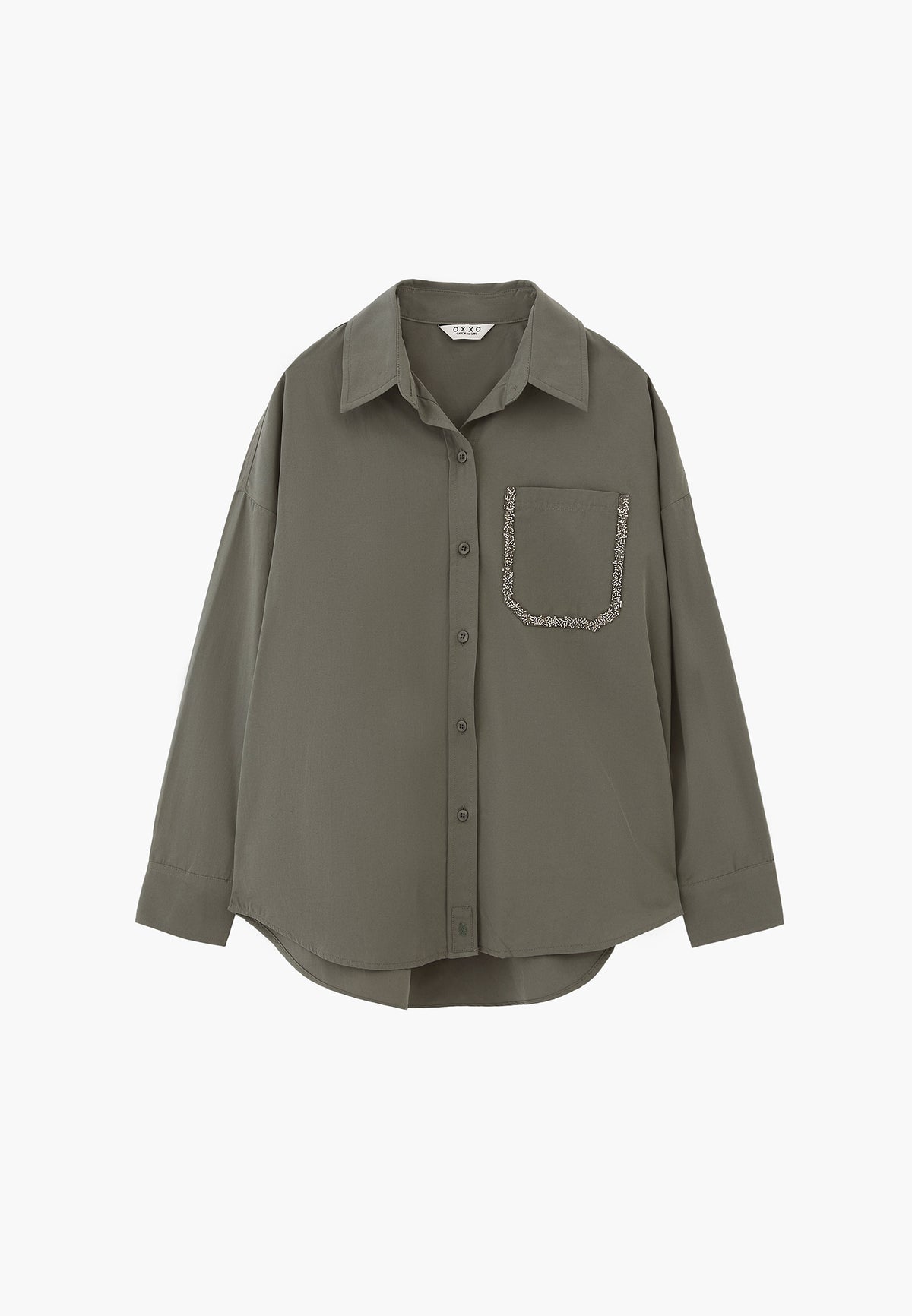 Oversized Shirt with Stone Details - Green