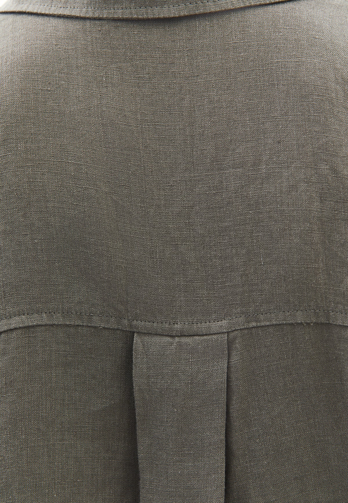 Linen Shirt With Large Fit And Buttons - Green