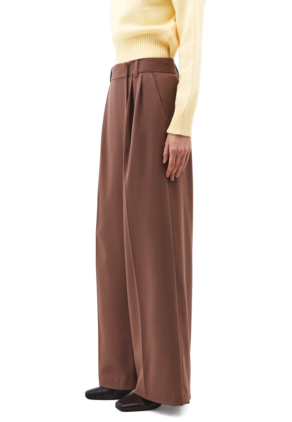 High Waist Asymmetric Wide Leg Pants - Brown