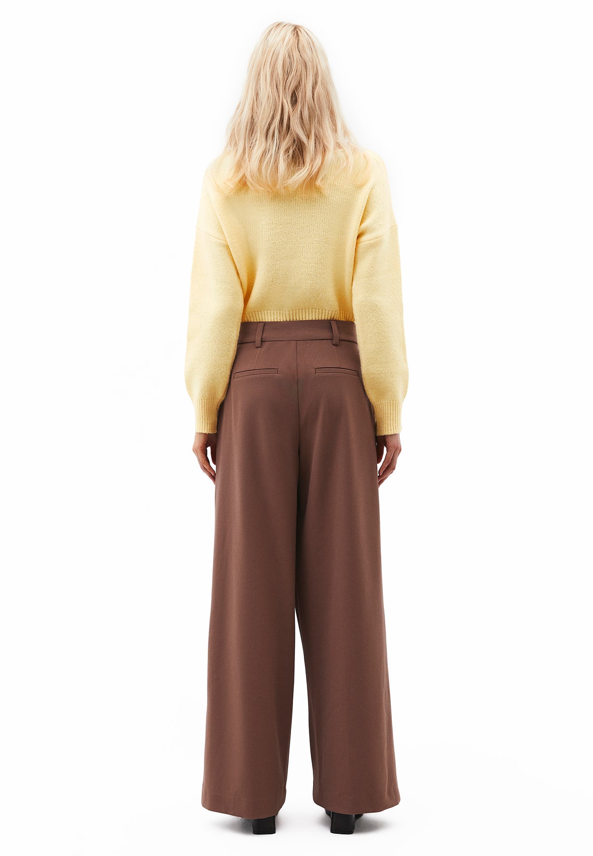 High Waist Asymmetric Wide Leg Pants - Brown