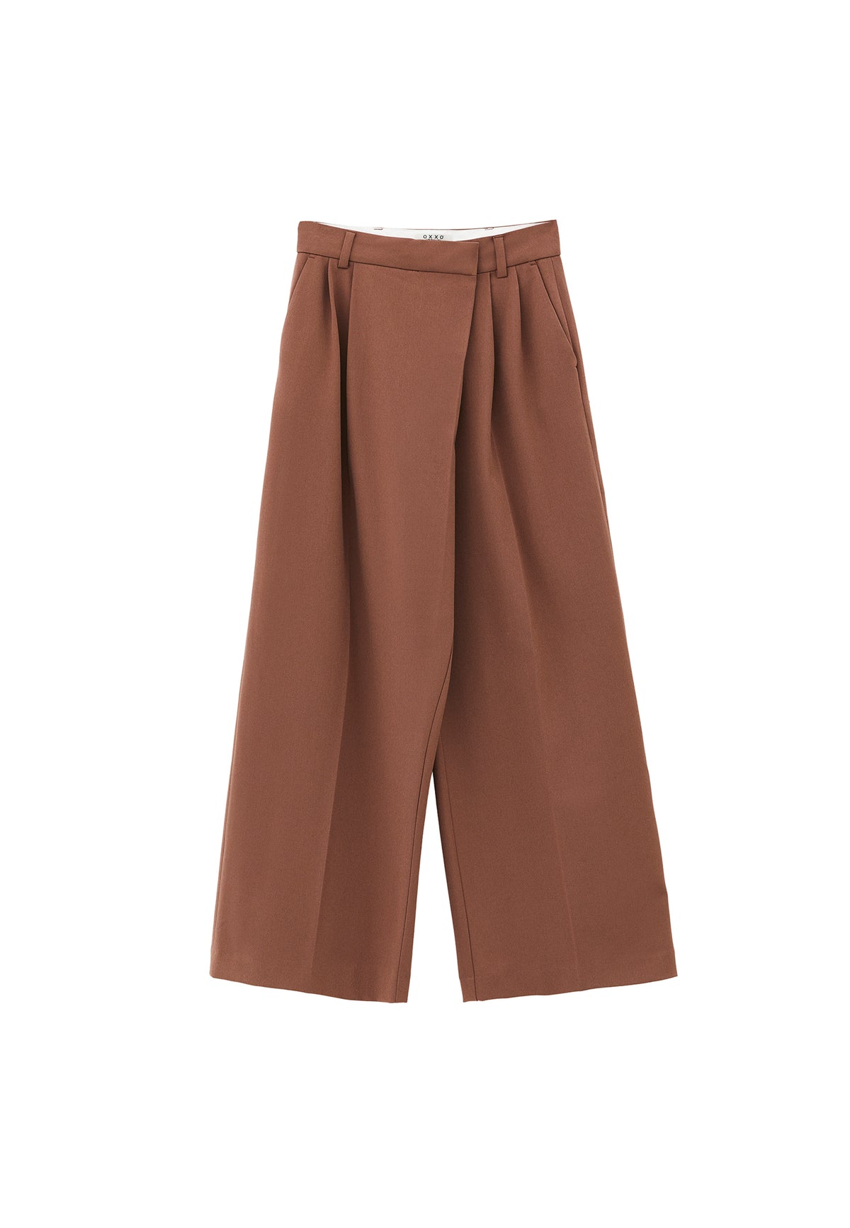 High Waist Asymmetric Wide Leg Pants - Brown