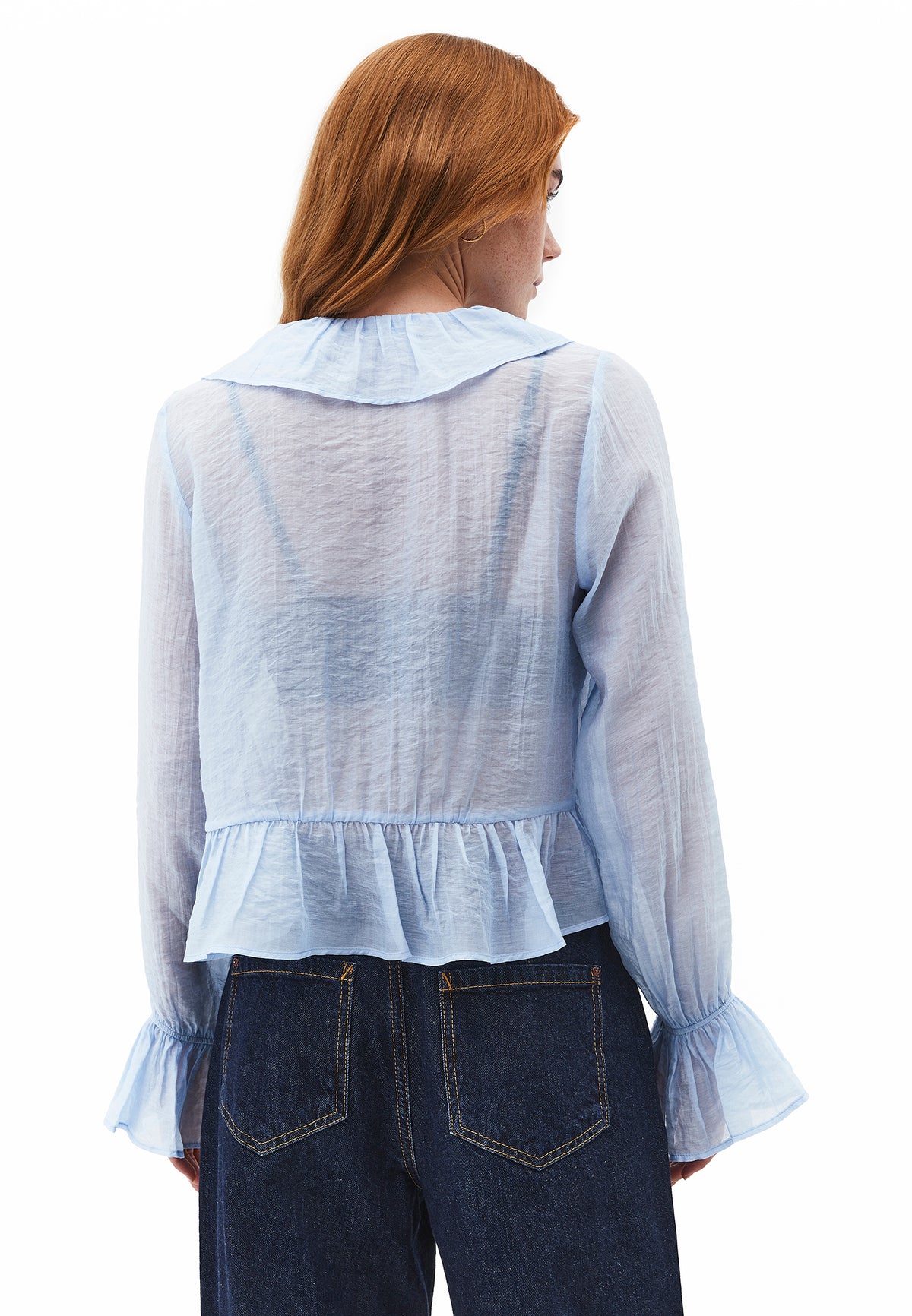 Ruffle Detail Buttoned Blouse - Blue